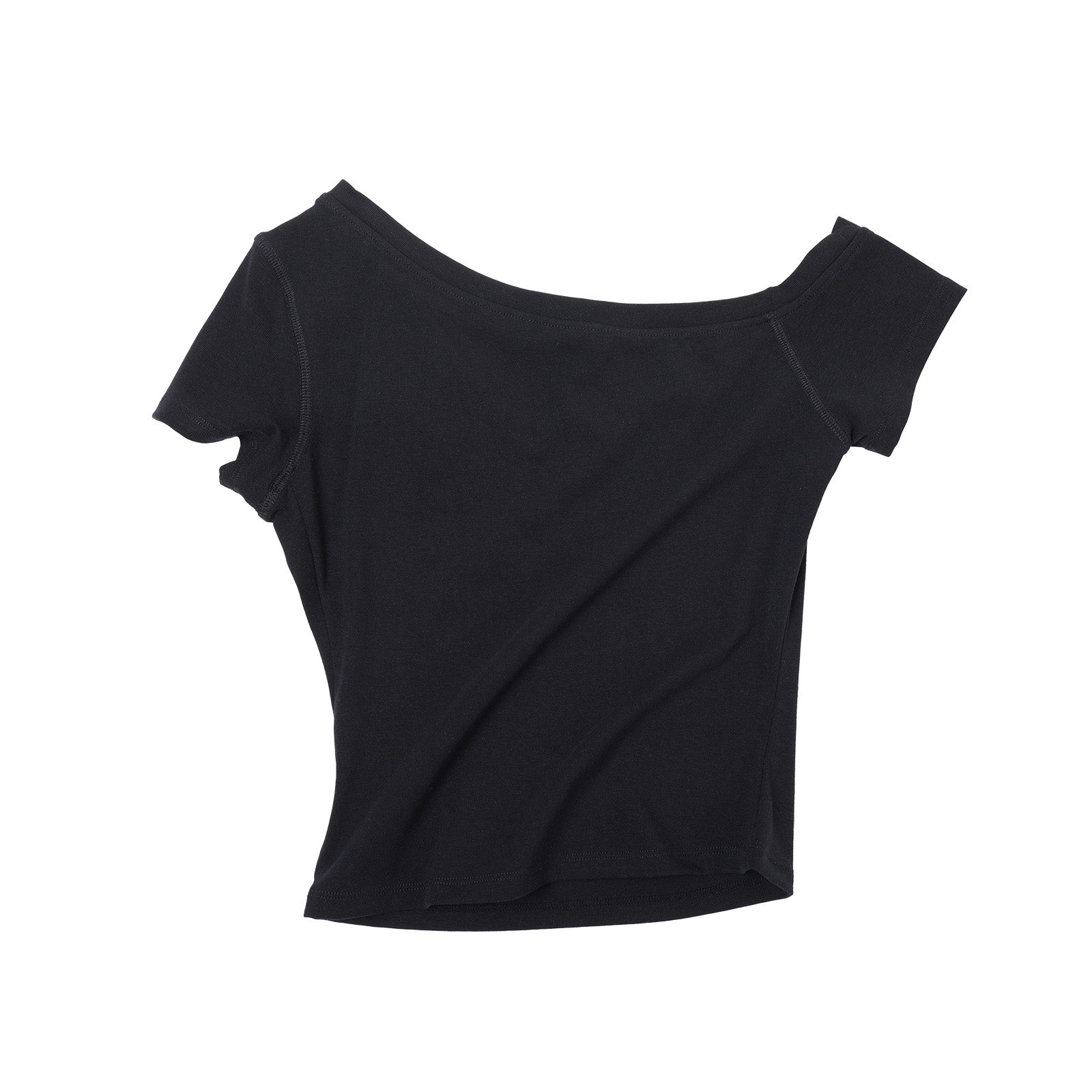 Black Cross Towel Embroidery Off-Shoulder Short Sleeve
