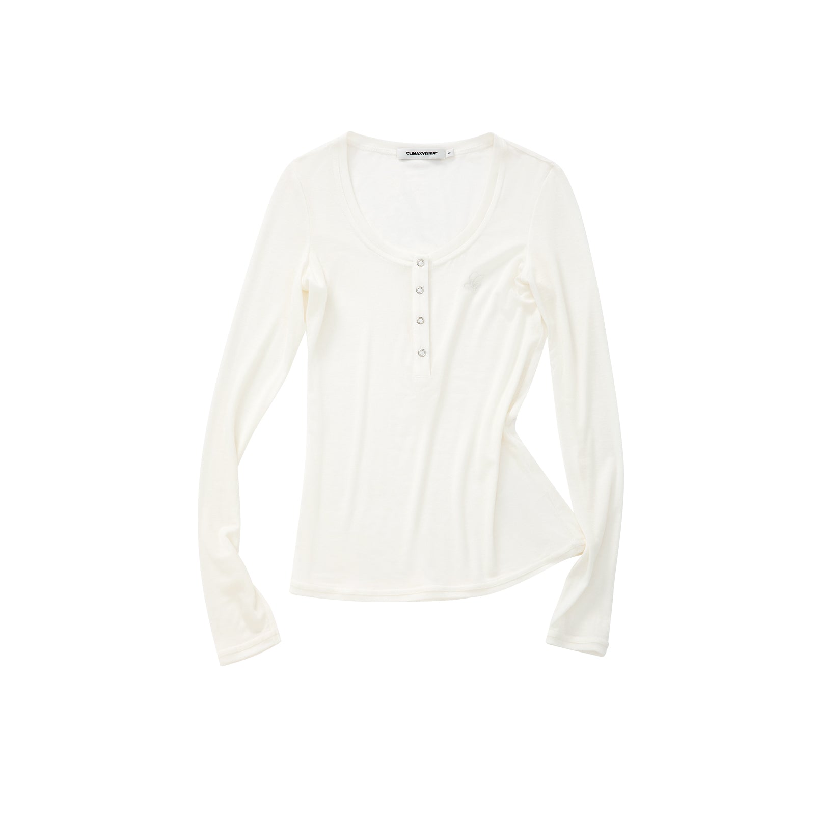 White Tencel Wool Henley Collar Long-Sleeve T-Shirt