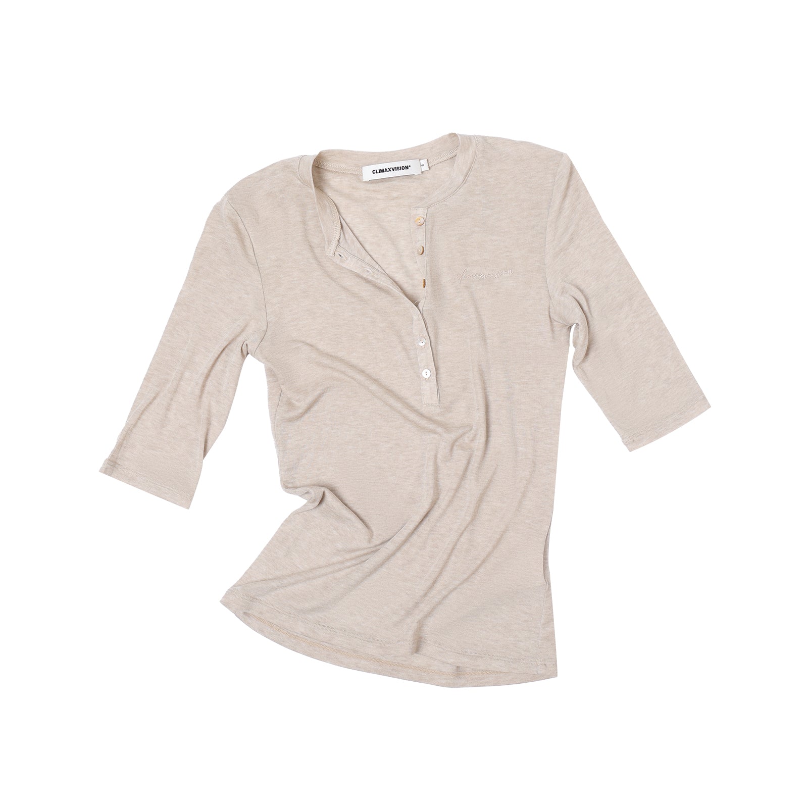 Light Brown Lyocell Wool Blend Henley Mid-Sleeve T-Shirt