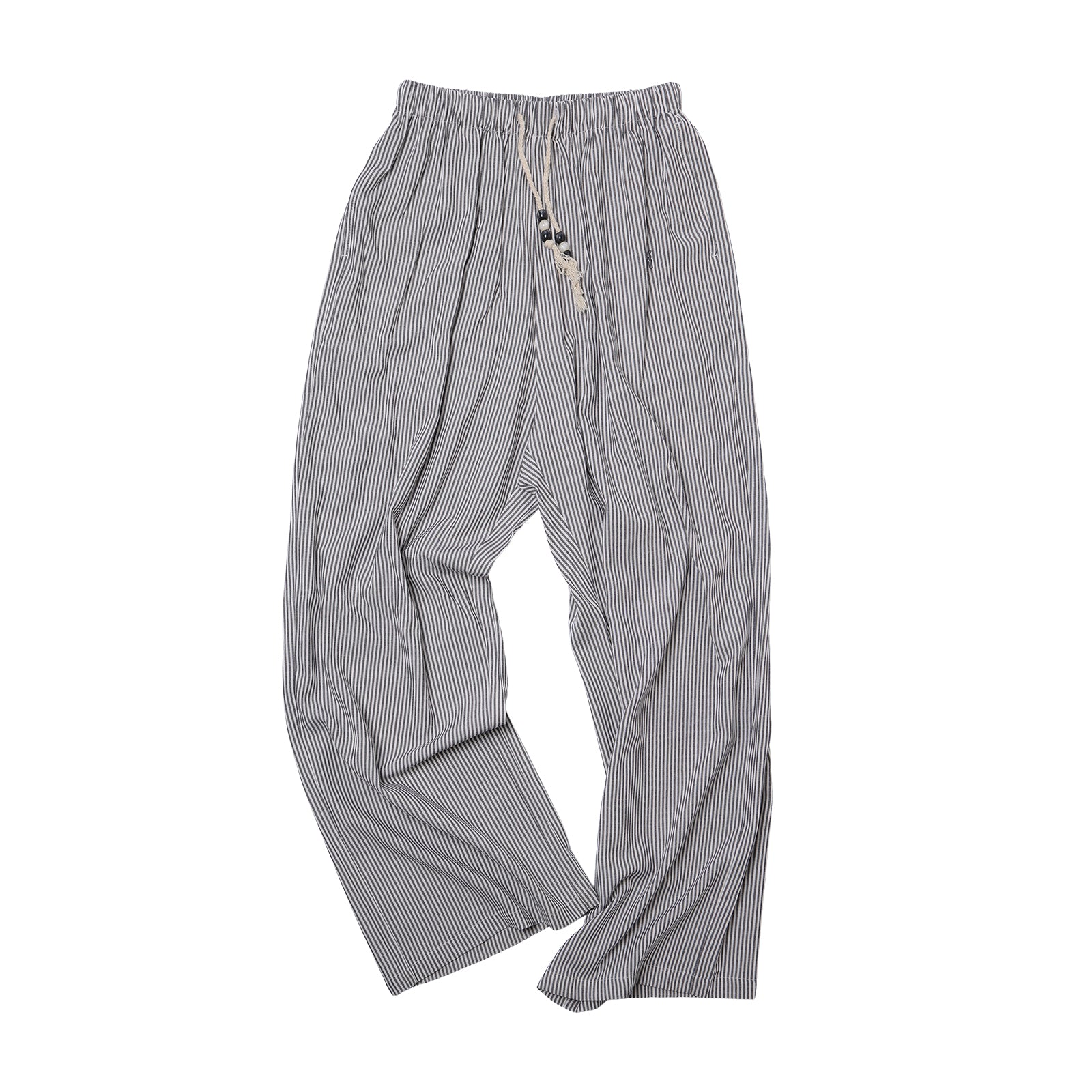 Grey Beaded Striped Casual Pants