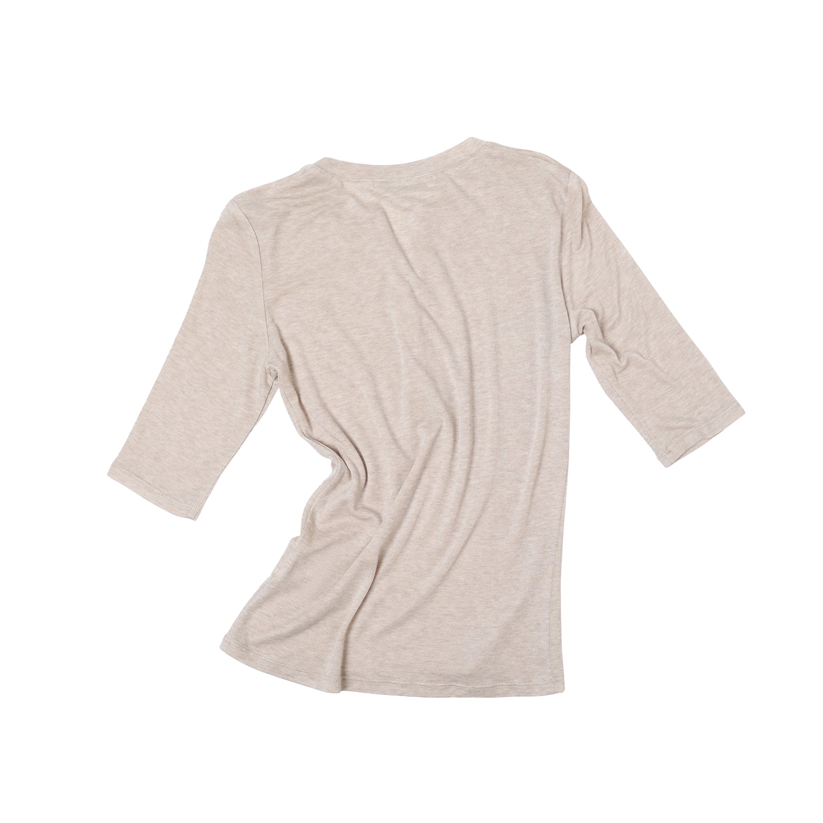 Light Brown Lyocell Wool Blend Henley Mid-Sleeve T-Shirt