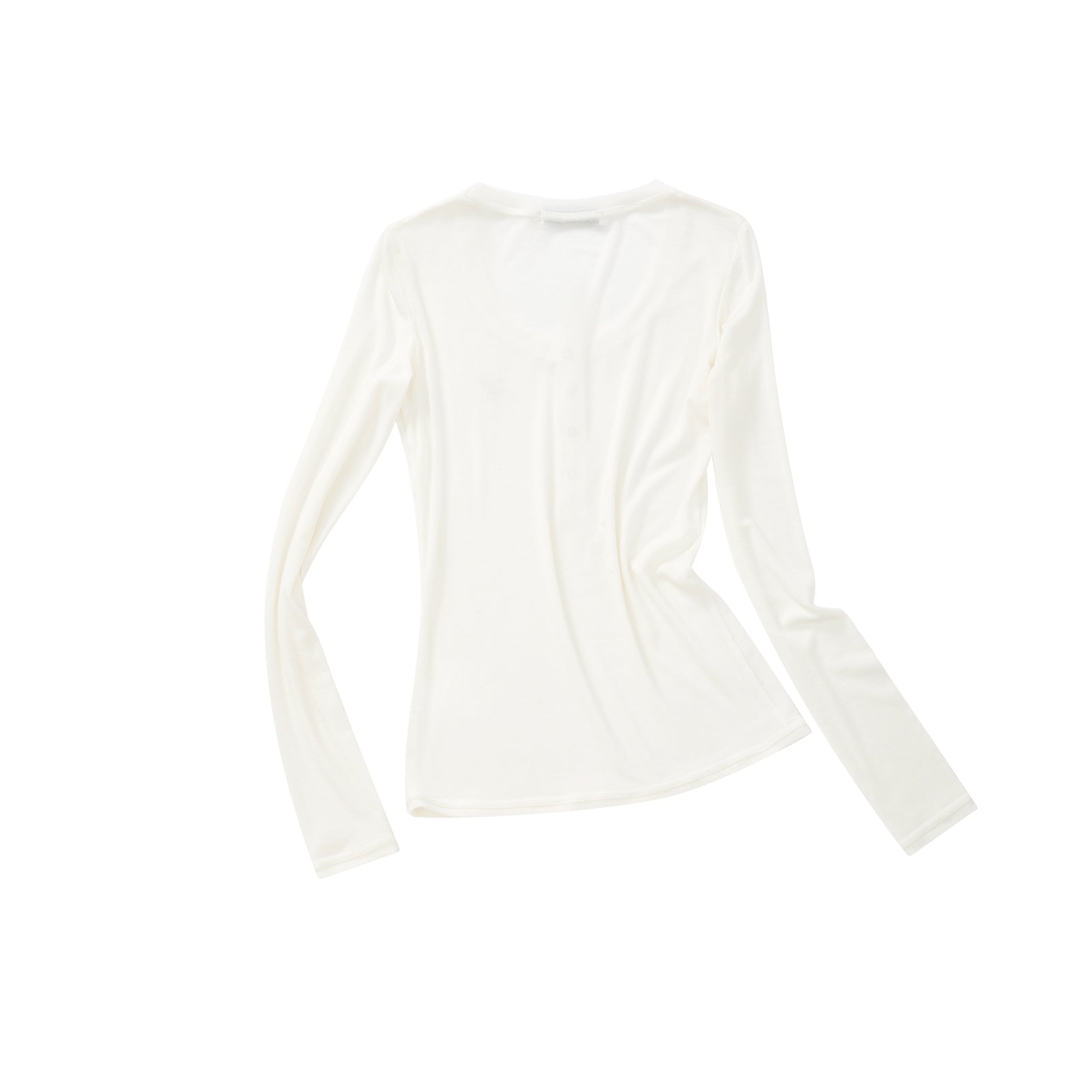 White Tencel Wool Henley Collar Long-Sleeve T-Shirt