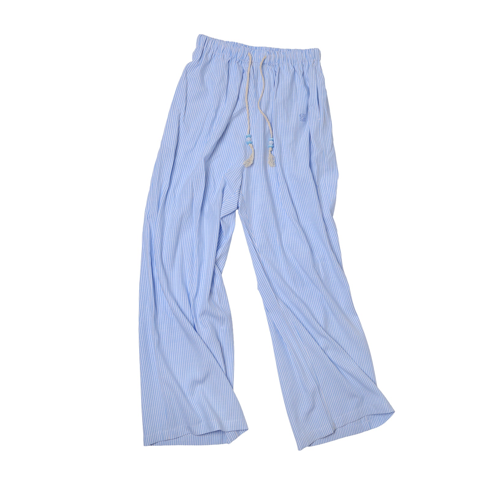 Blue Beaded Striped Casual Pants