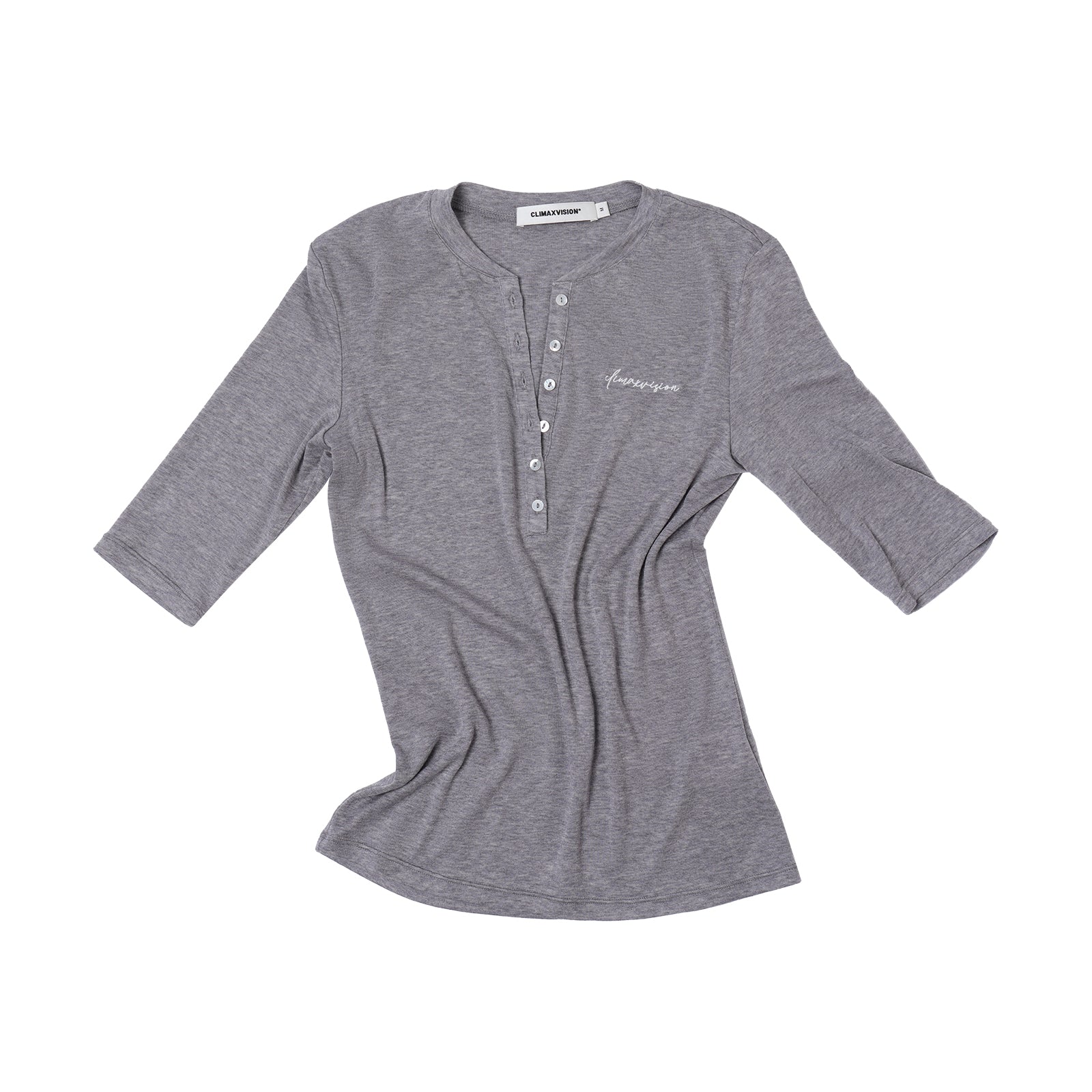 Grey Lyocell Wool Blend Henry Mid-Sleeve T-Shirt