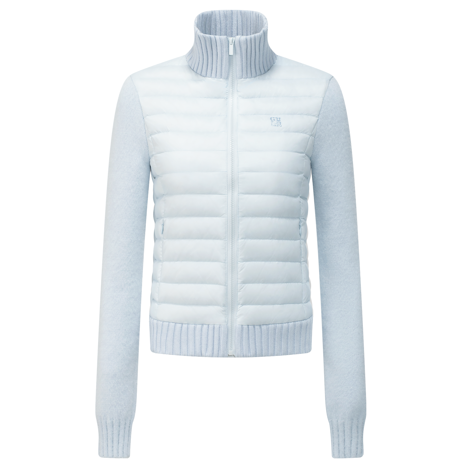 Blue Faux Mink Fur Knitted Patchwork Stand Collar Rib Down Jacket