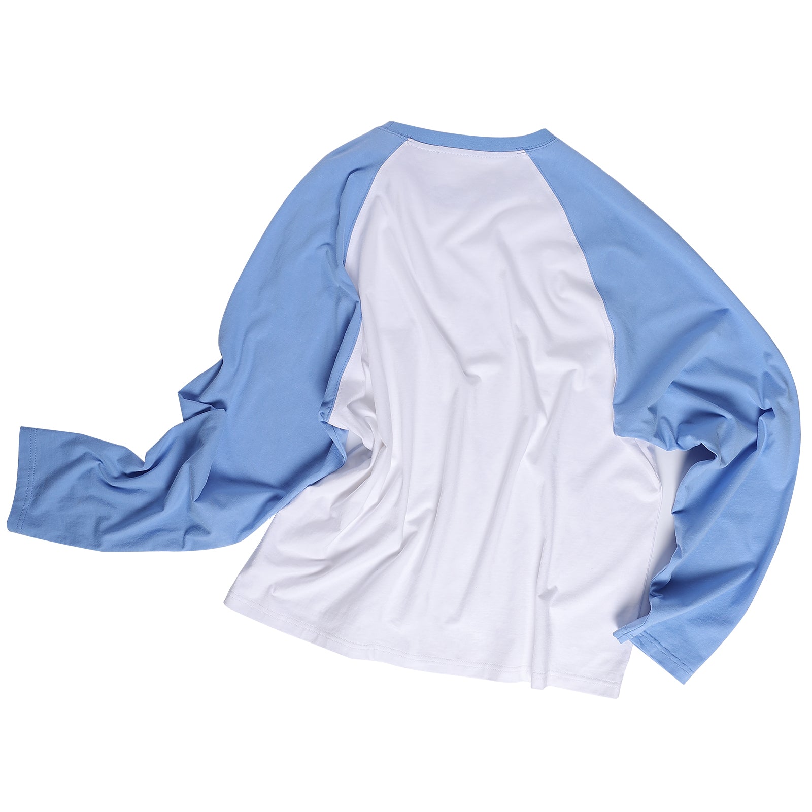 Blue and White Draped Loose Retro Raglan Long-sleeved T-shirt