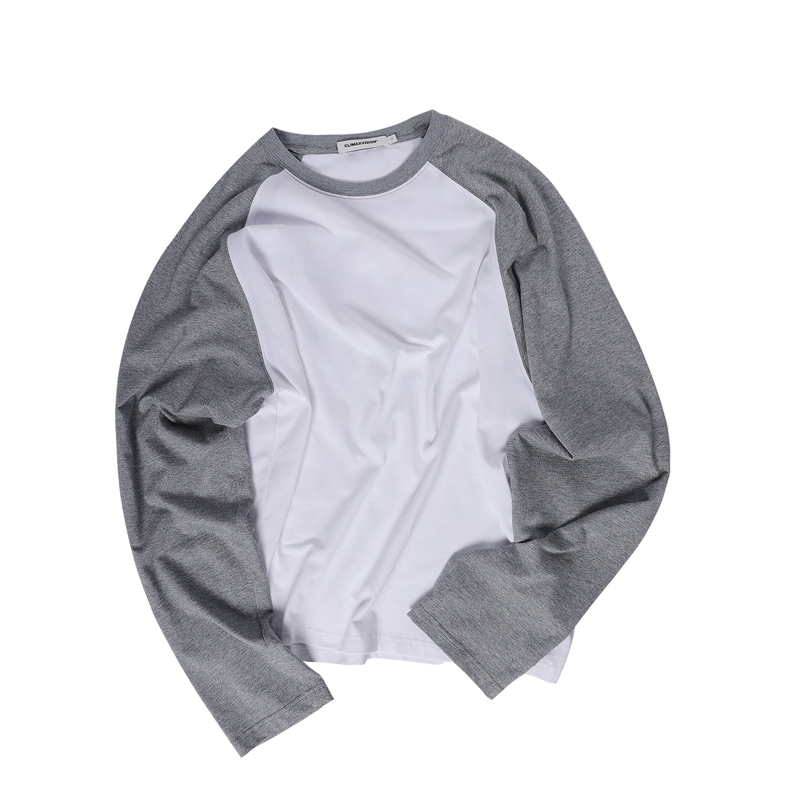 Gray and White Draped Loose Retro Raglan Long-sleeved T-shirt