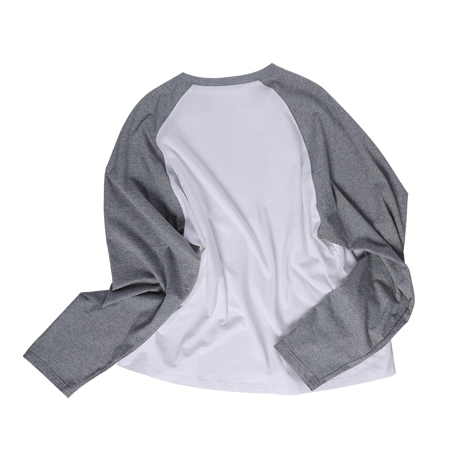 Gray and White Draped Loose Retro Raglan Long-sleeved T-shirt