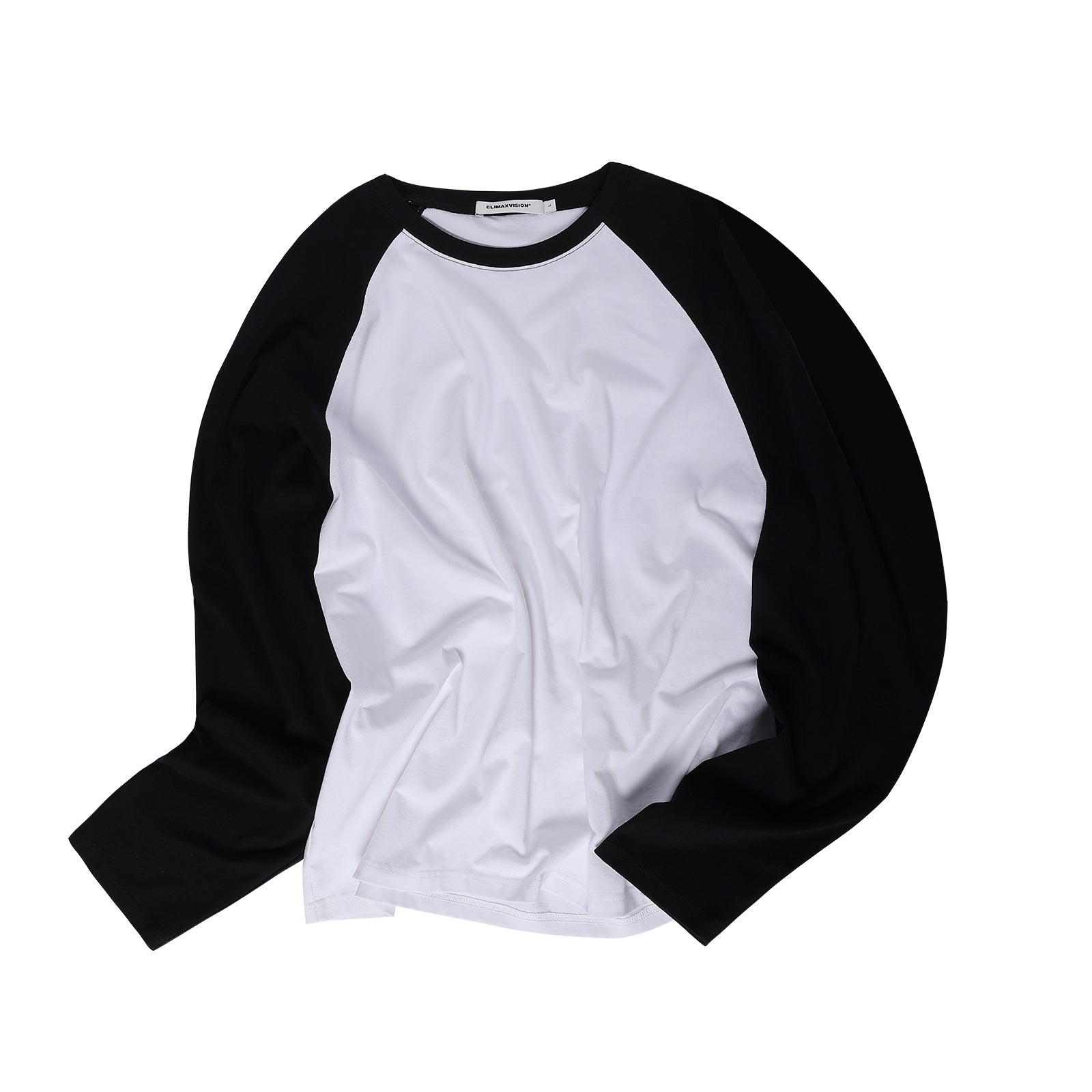 Black andWhite Draped Loose Retro Raglan Long-sleeved T-shirt