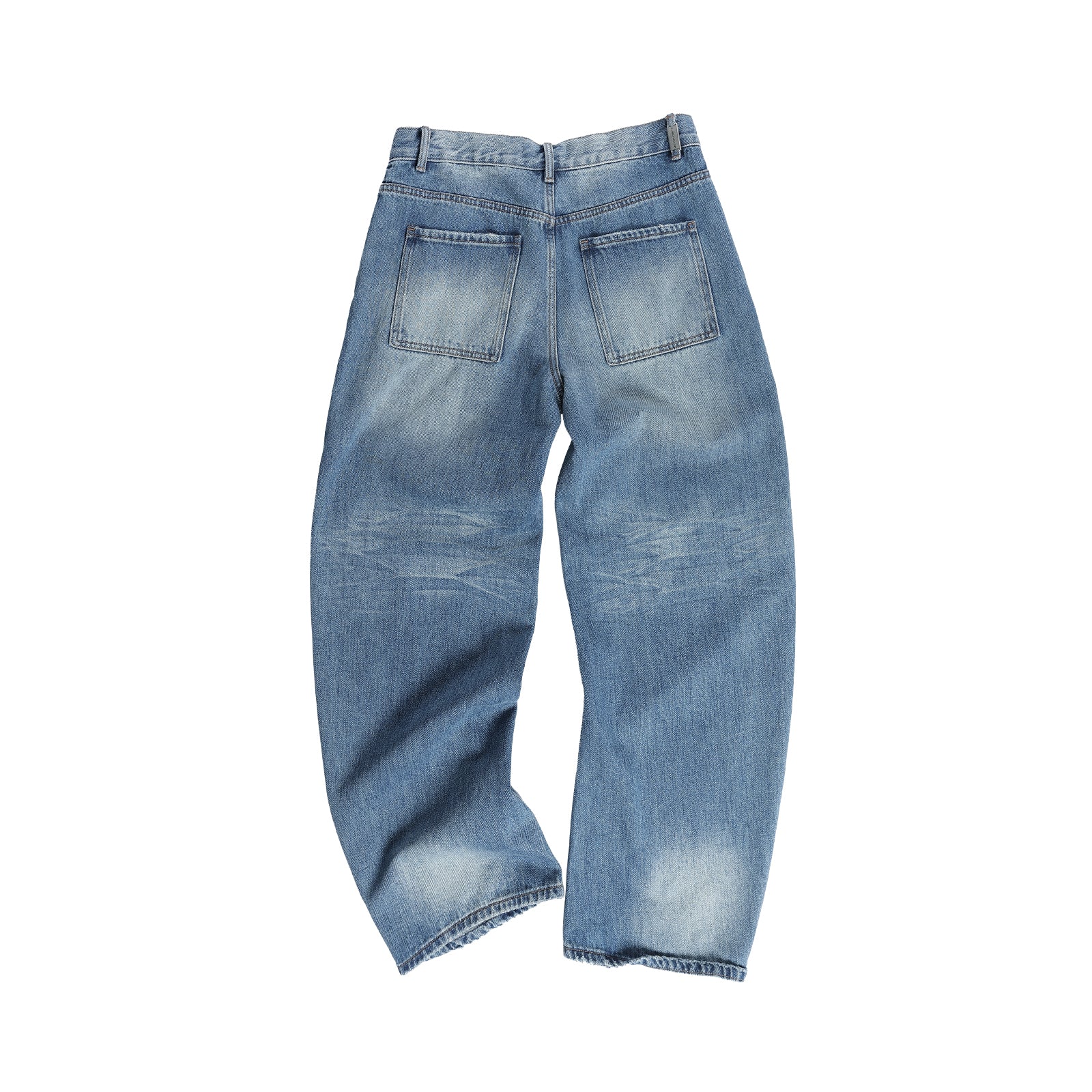 Washed Wide Scimitar Silhouette Low Crotch Jeans In Blue