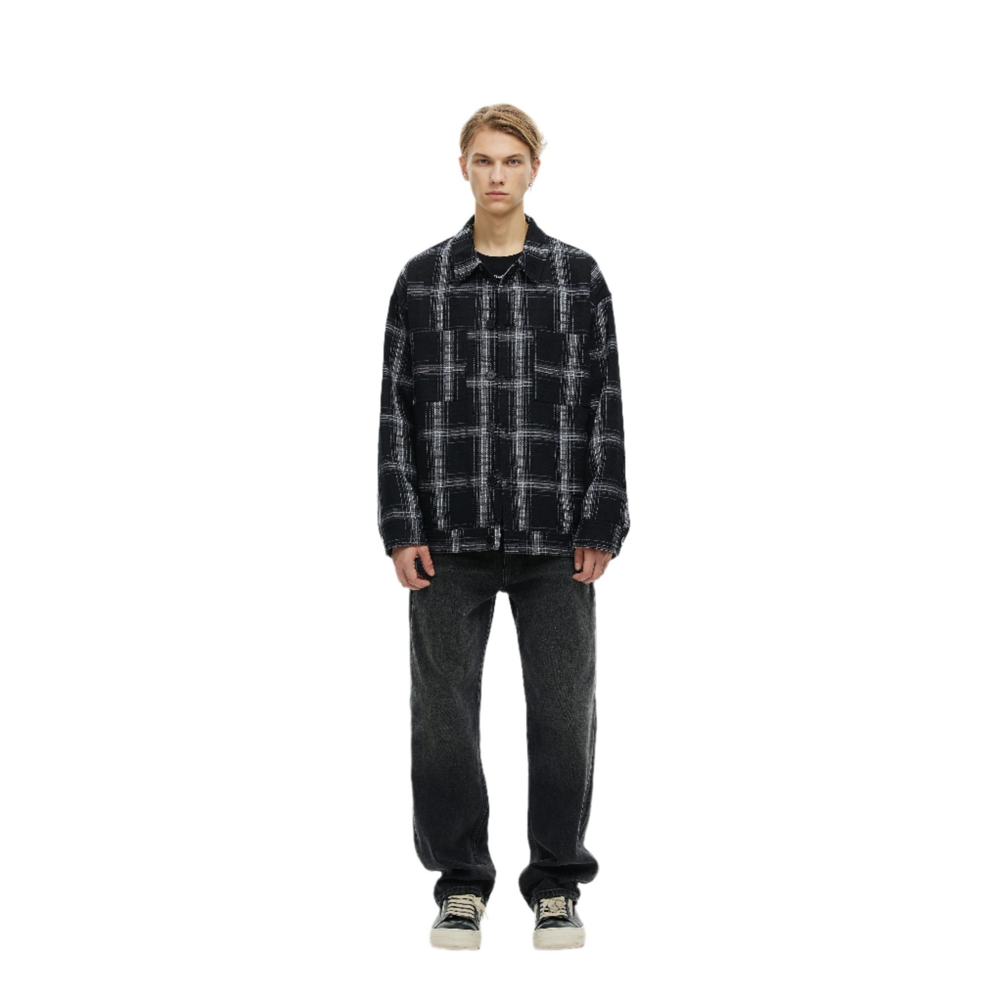 Black And Grey Check Multi-pocket Jacket