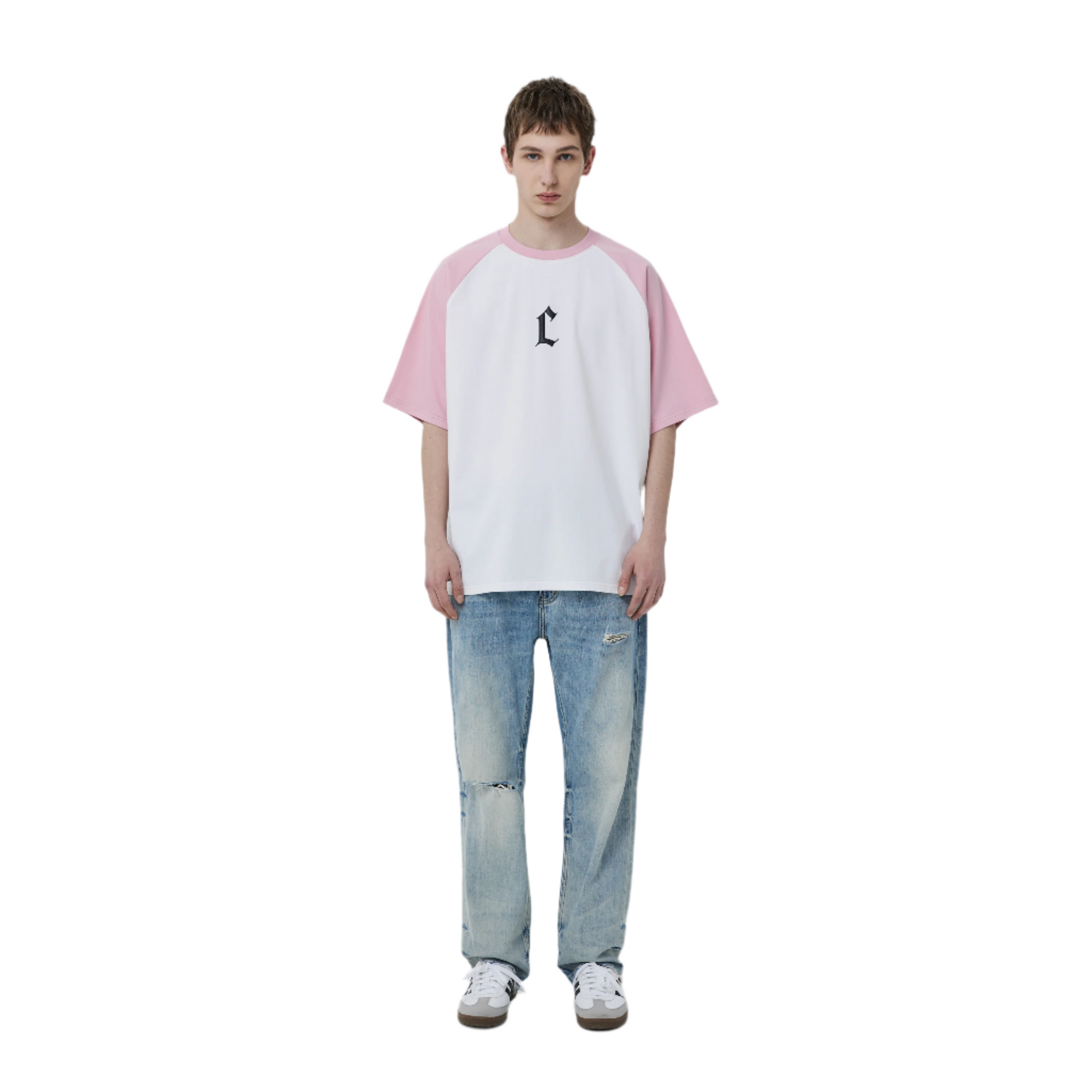 White And Pink Color Matching Foam C Short Sleeve