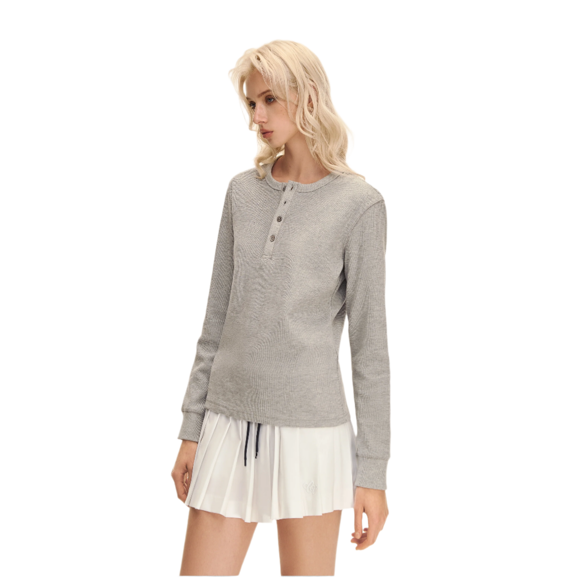 Grey Waffle Texture Long Sleeve T-shirt
