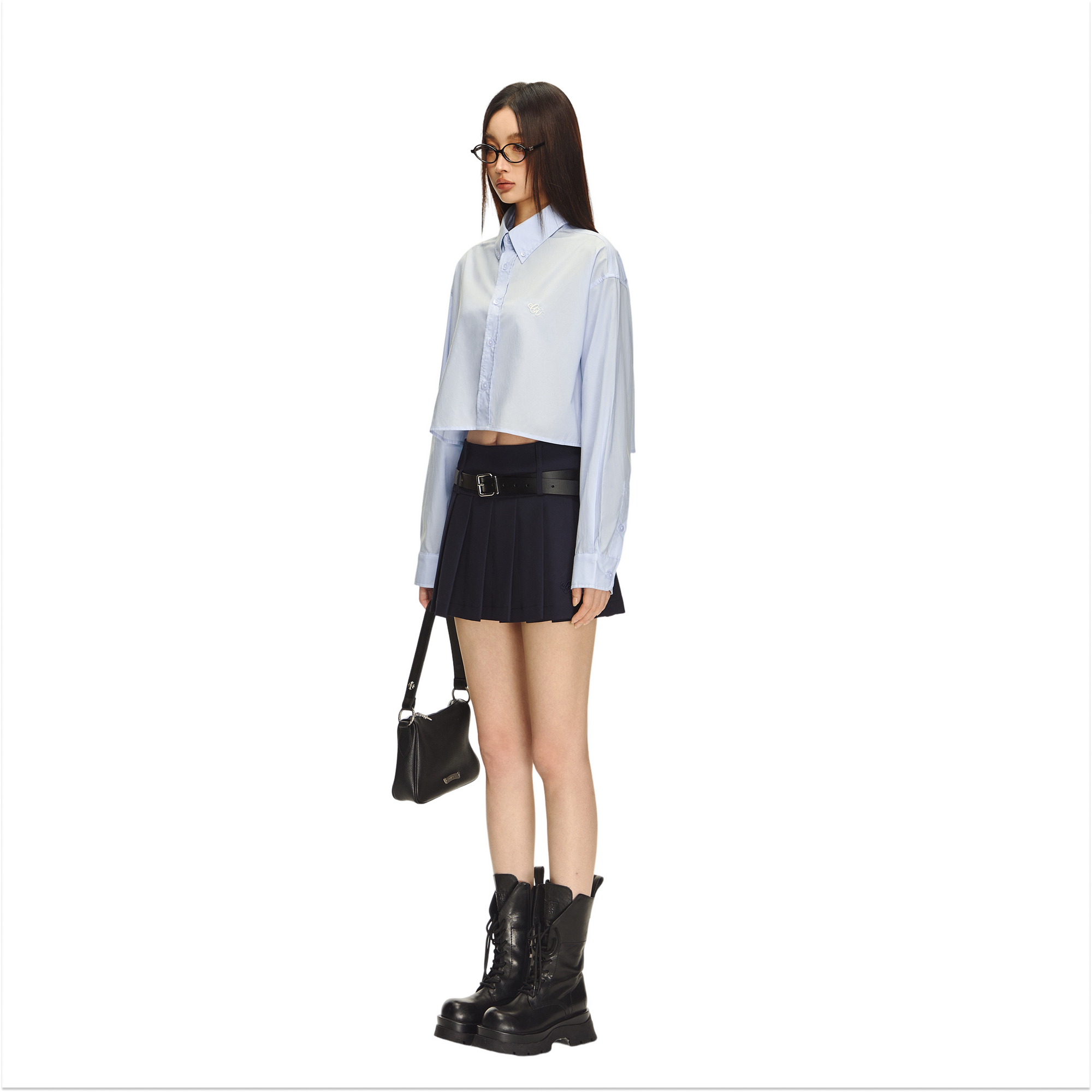 Lake blue short waist shirt