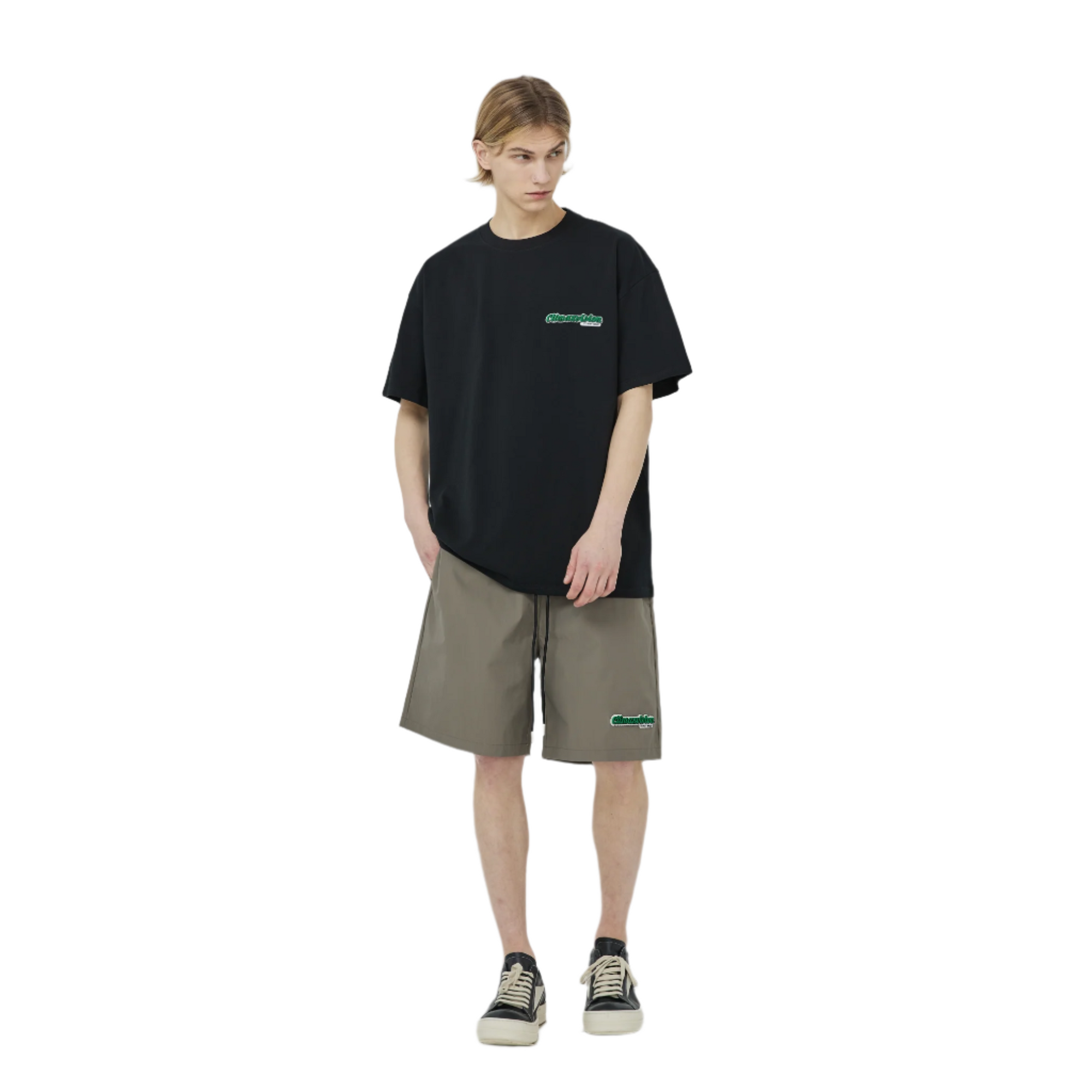 Dark Khaki Grey Toothbrush Embroidery Woven Shorts