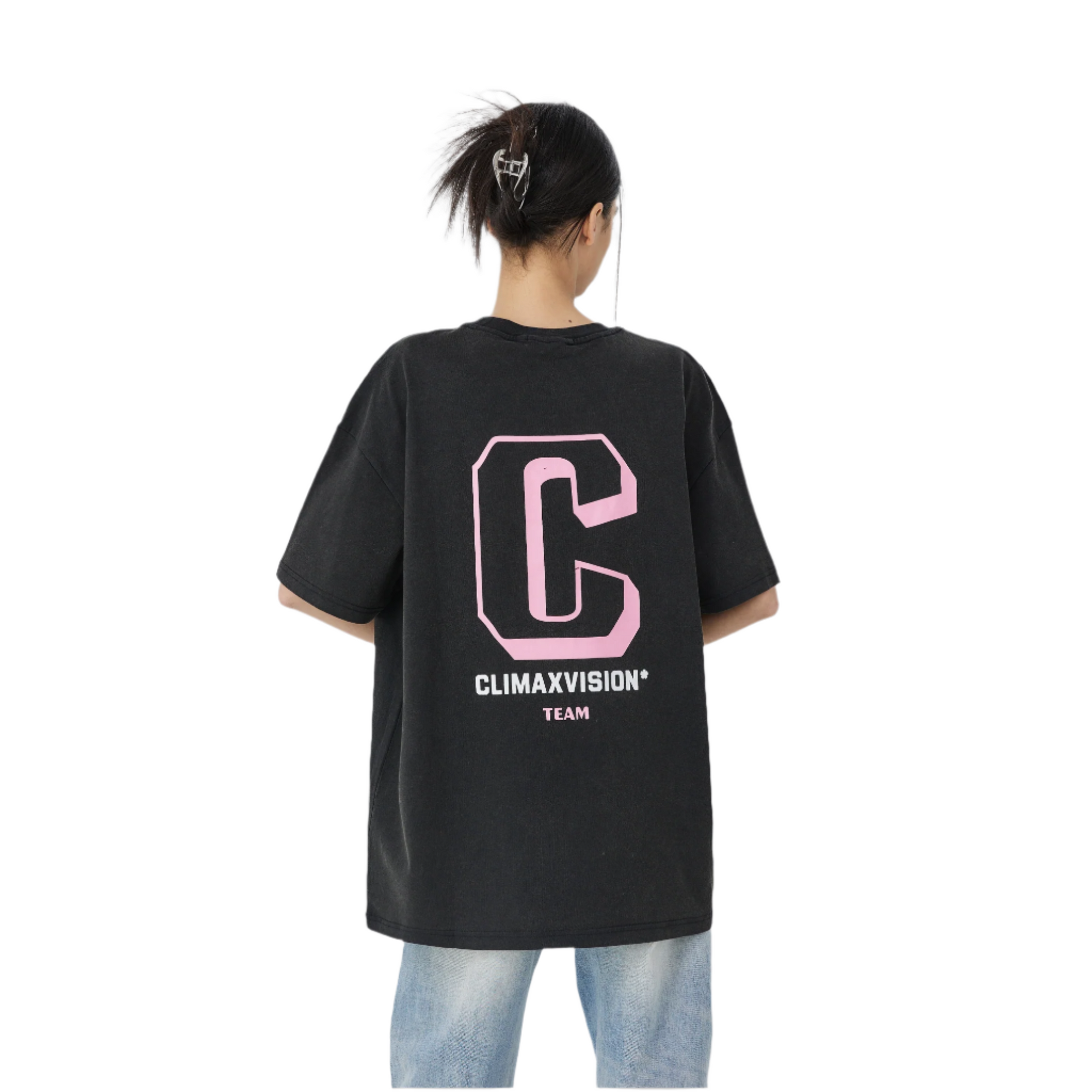 Black And Pink Washed Retro C Logo Print Short Sleeves