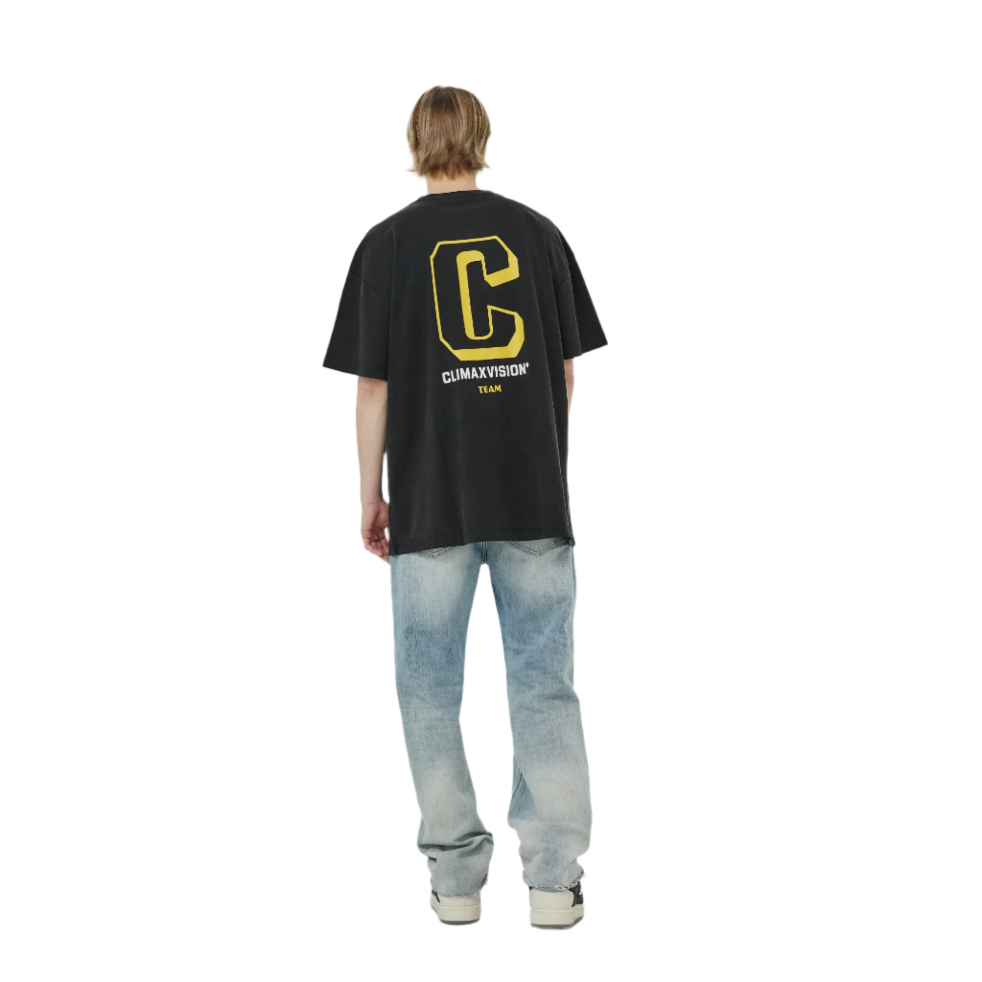 Black And Yellow Washed Retro C Logo Print Short Sleeves