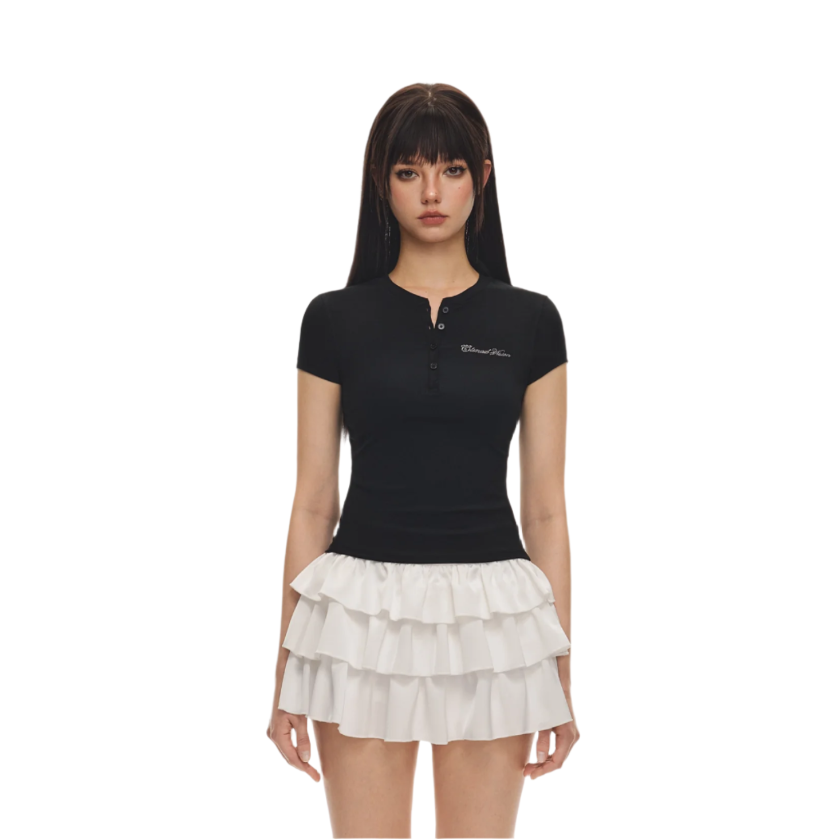 Black Stretch Henley Short Sleeves