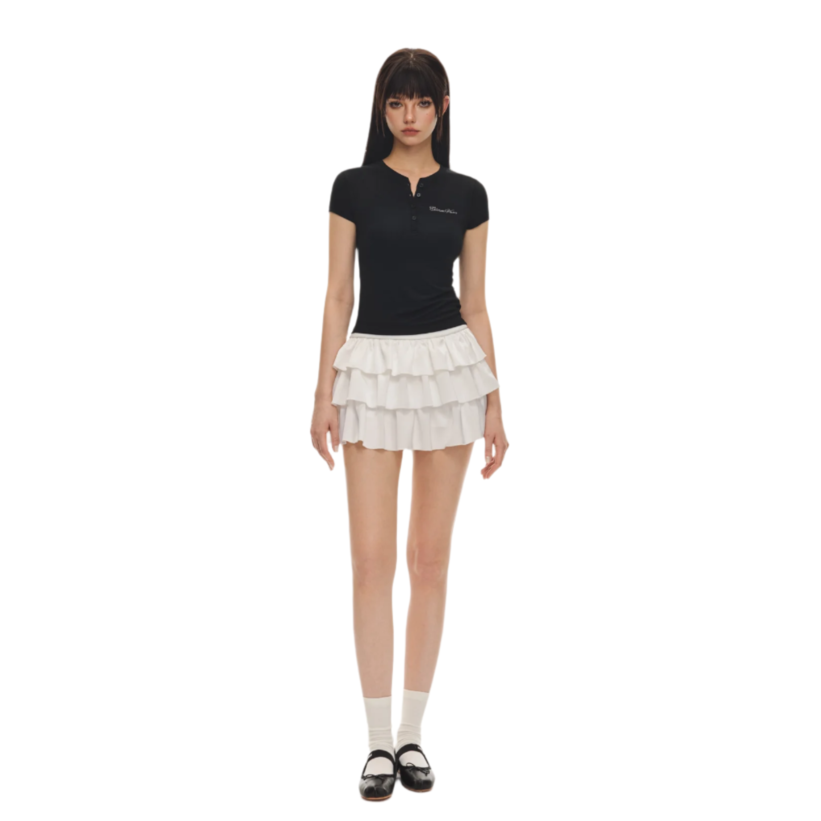 Black Stretch Henley Short Sleeves