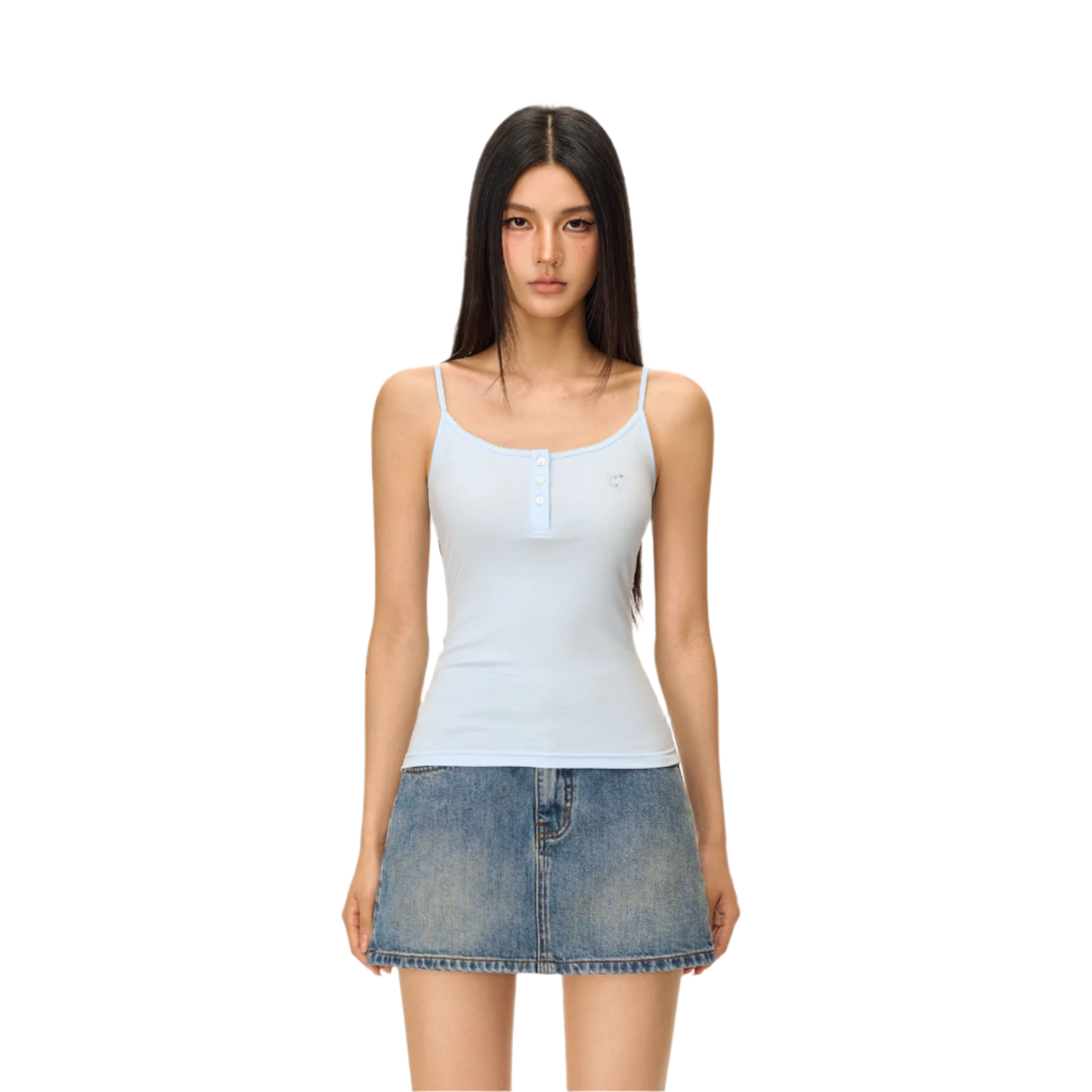 Light blue skin-friendly button vest