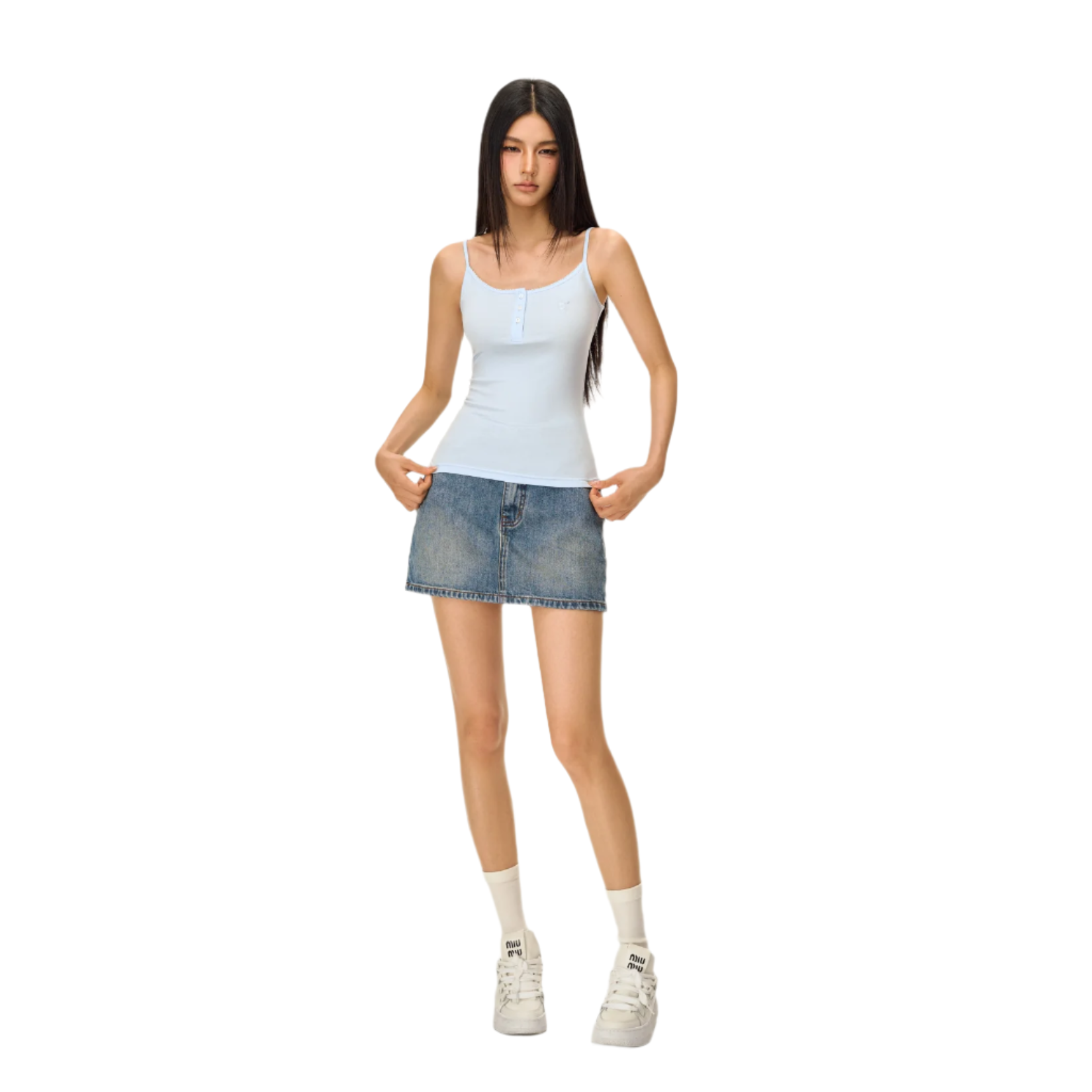 Light blue skin-friendly button vest