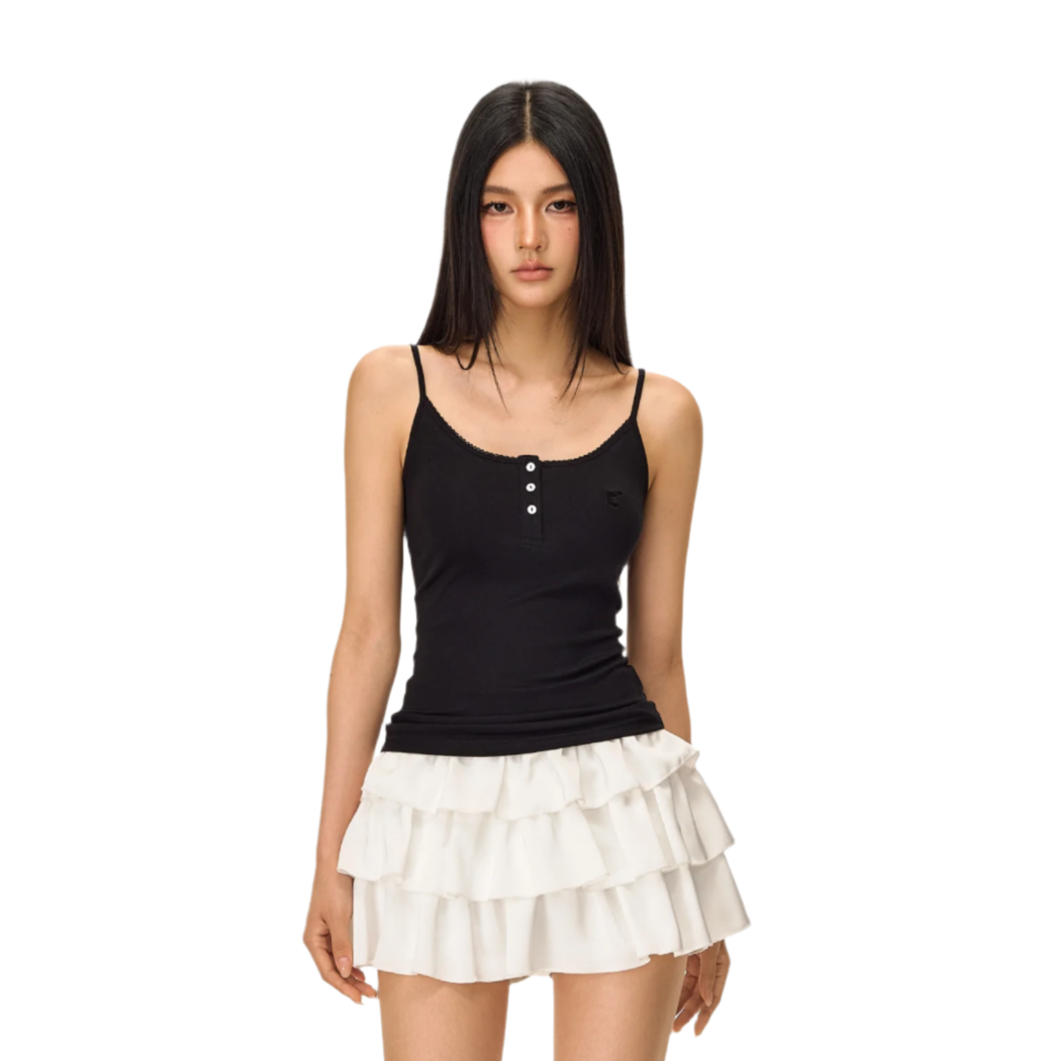 Black Skin-Friendly Button Tank Top