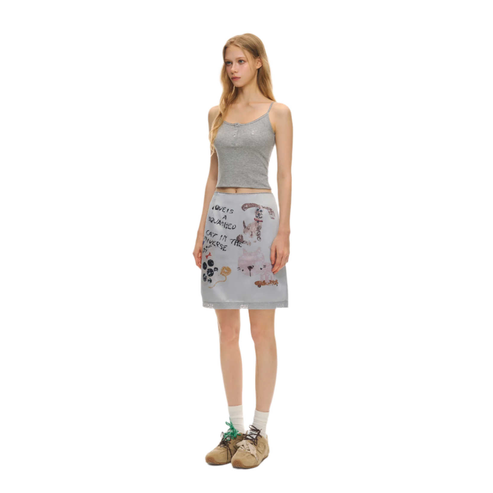 Light Grey Graffiti Satin Skirt