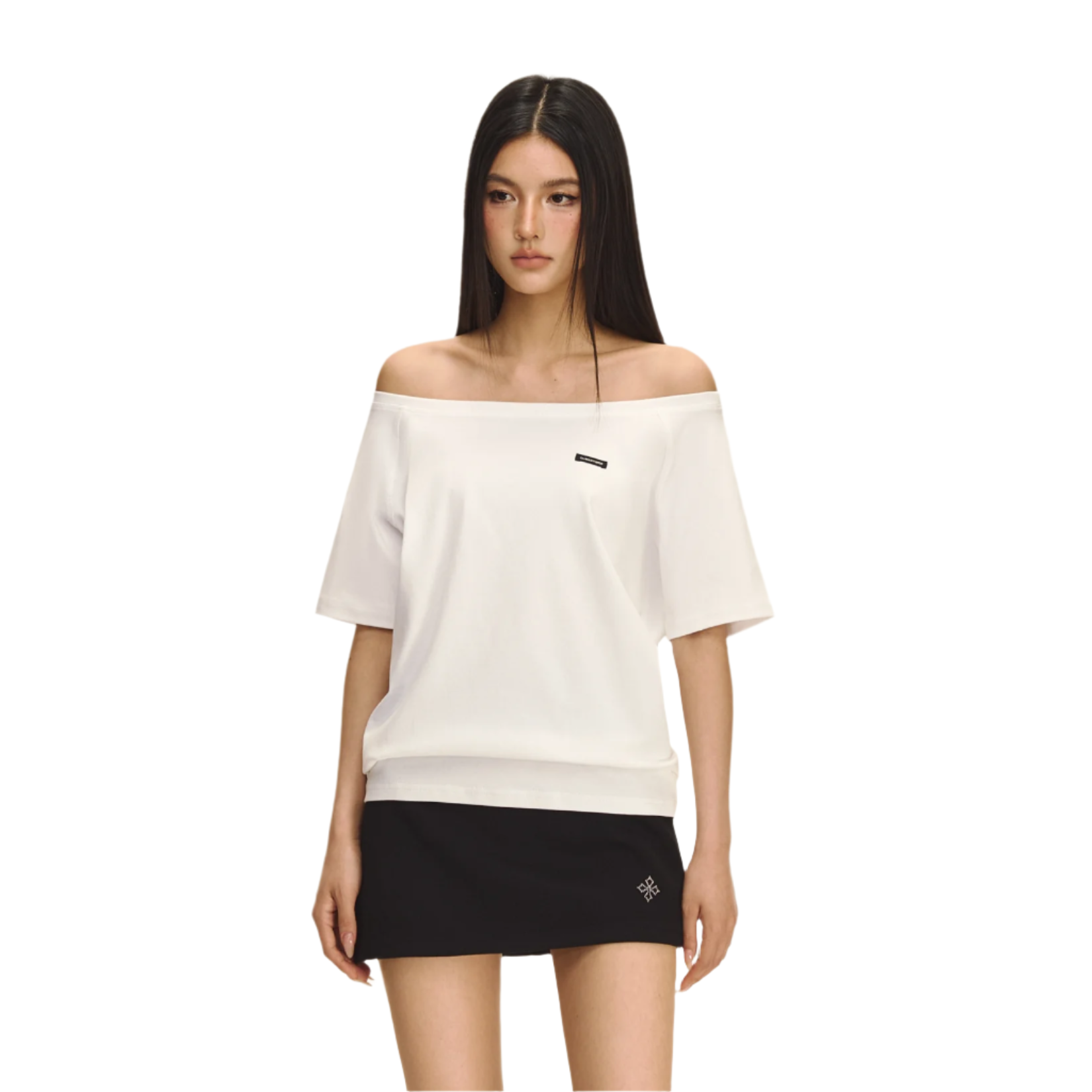 White off-shoulder stacked short sleeves