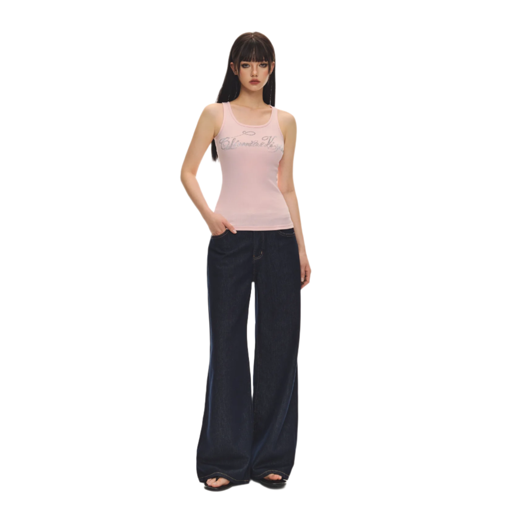 Pink rhinestone U-neck vest