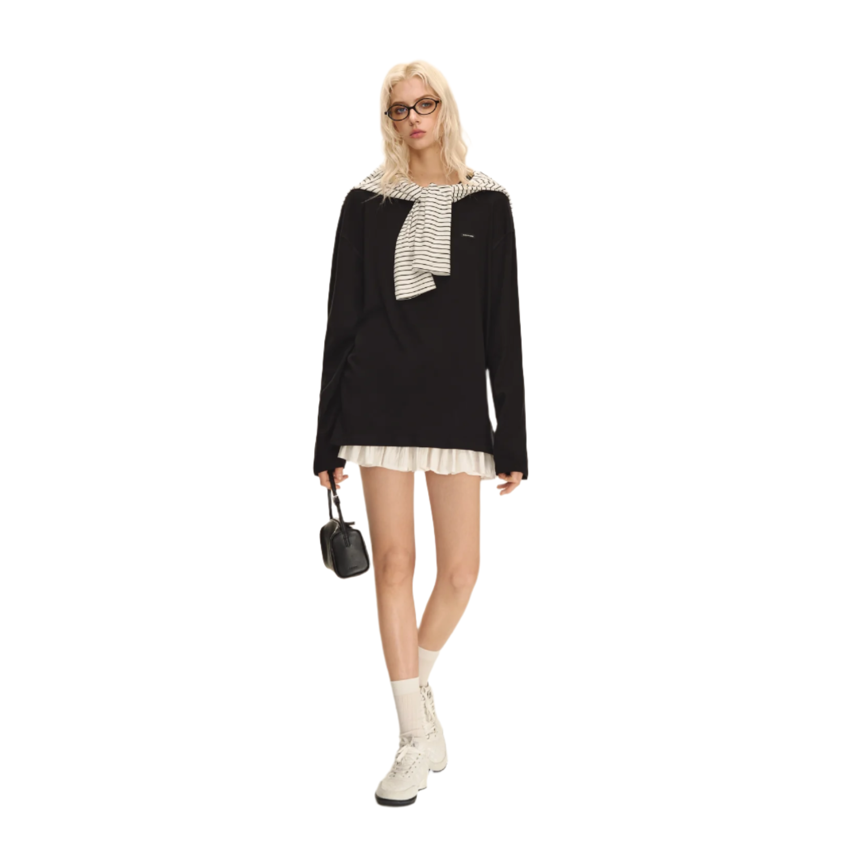 Black Lyocell Stretch Henley Collar Long Sleeves