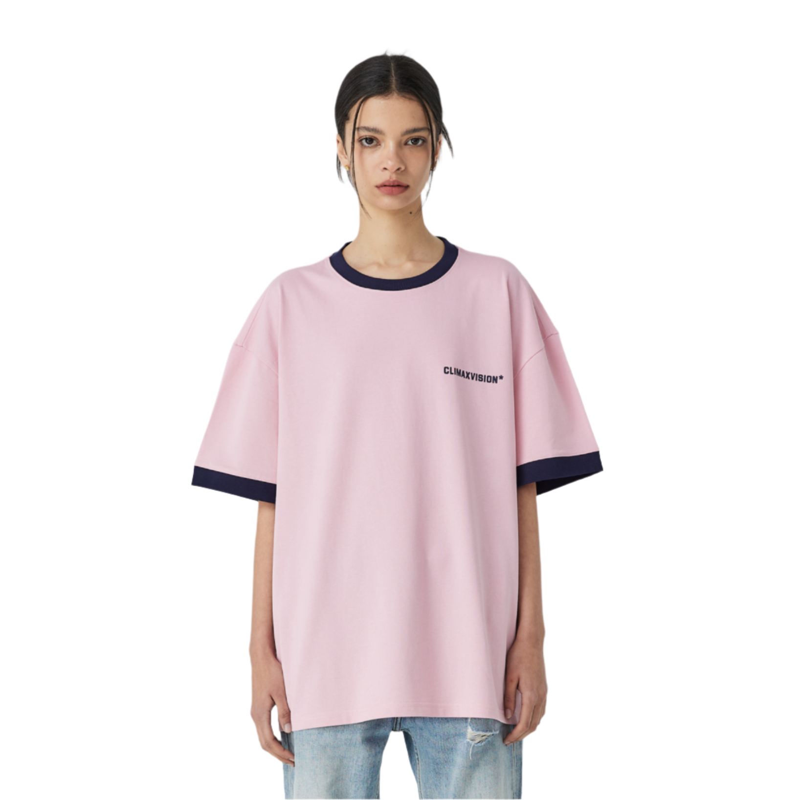 Pink Colorblock Logo Print Casual Short Sleeves