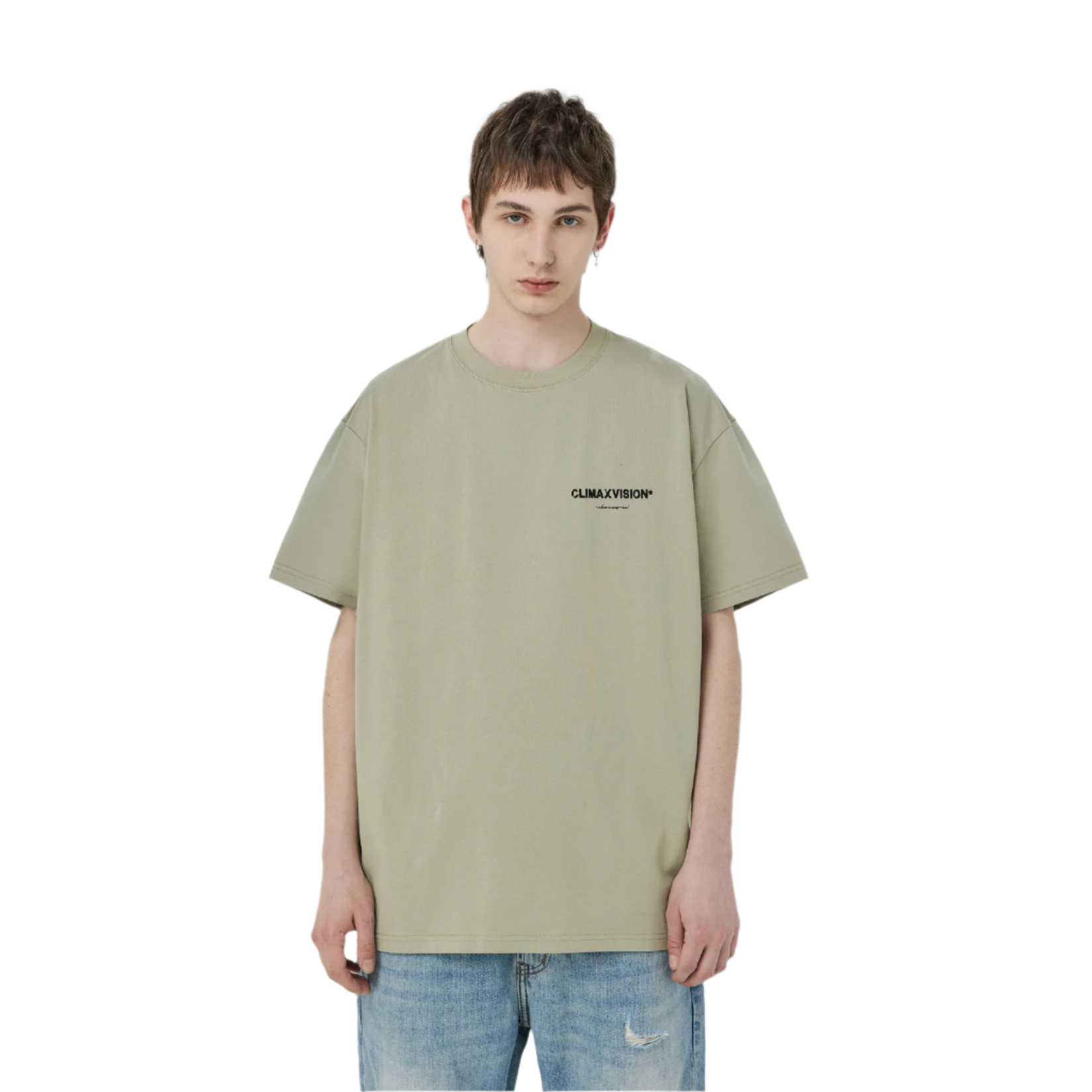 Gray Green Broken Logo Double-breasted Short-sleeved Shirt