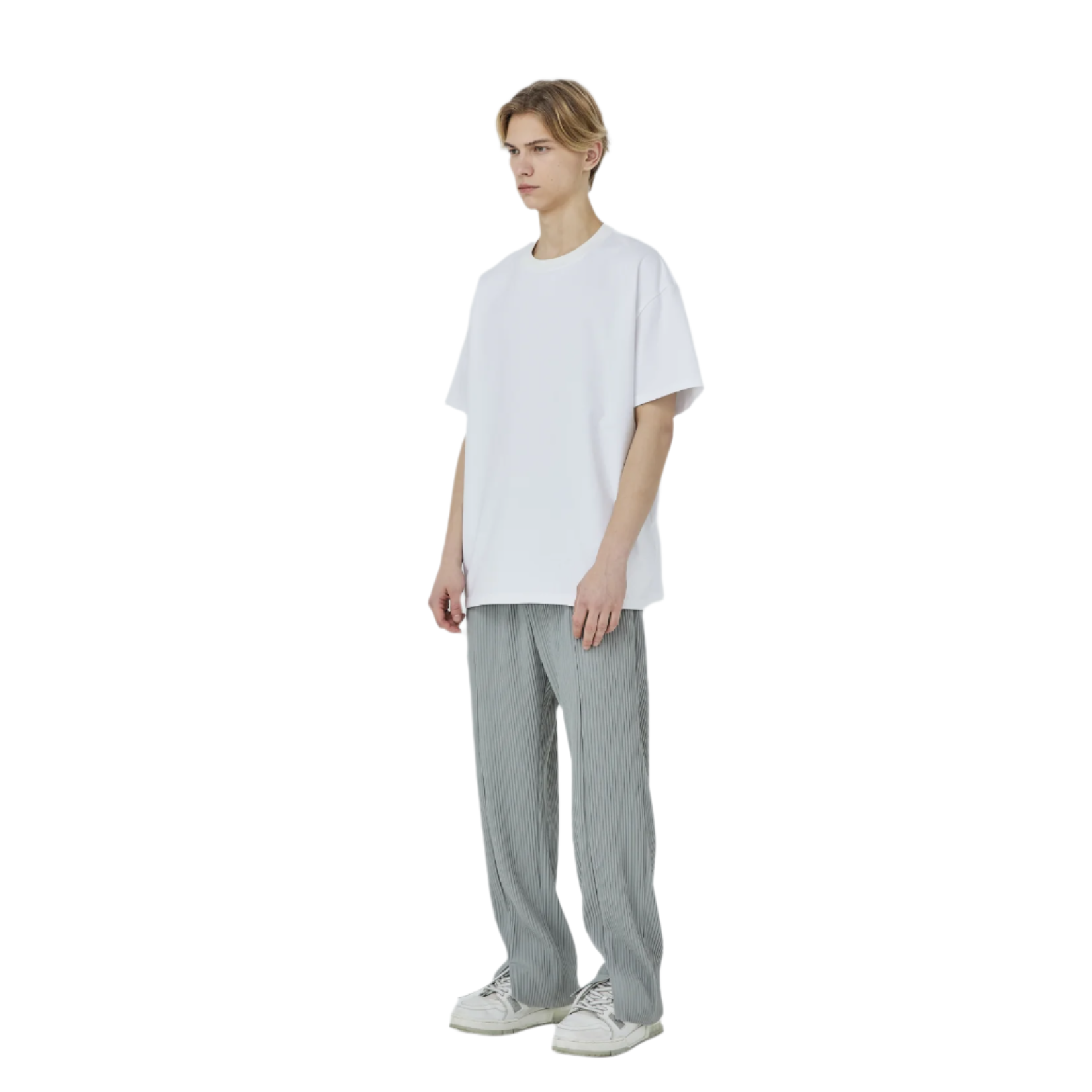 Silver Grey Drape Pleated Textured Slit Trousers