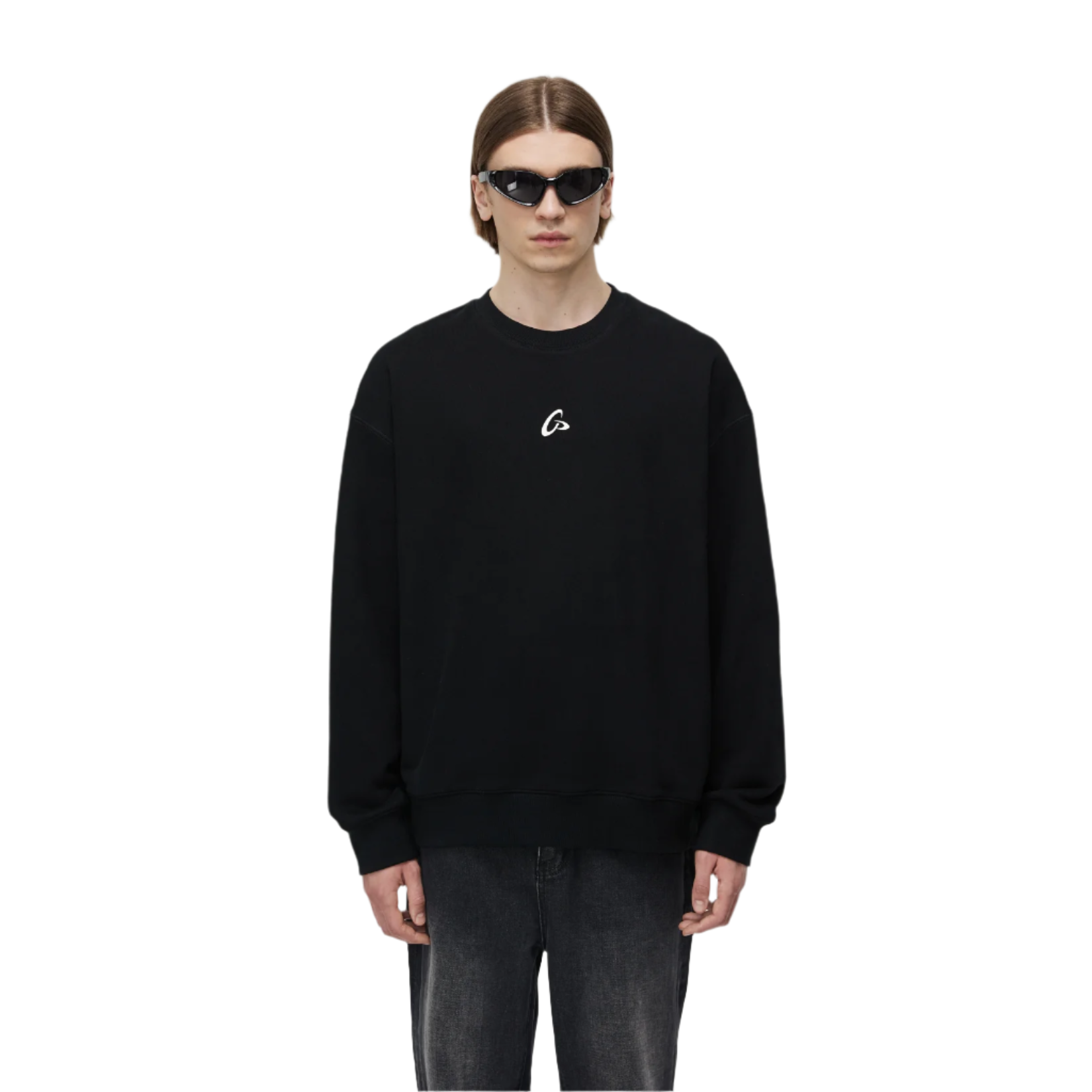 Black Frisbee Print Fleece Sweatshirt