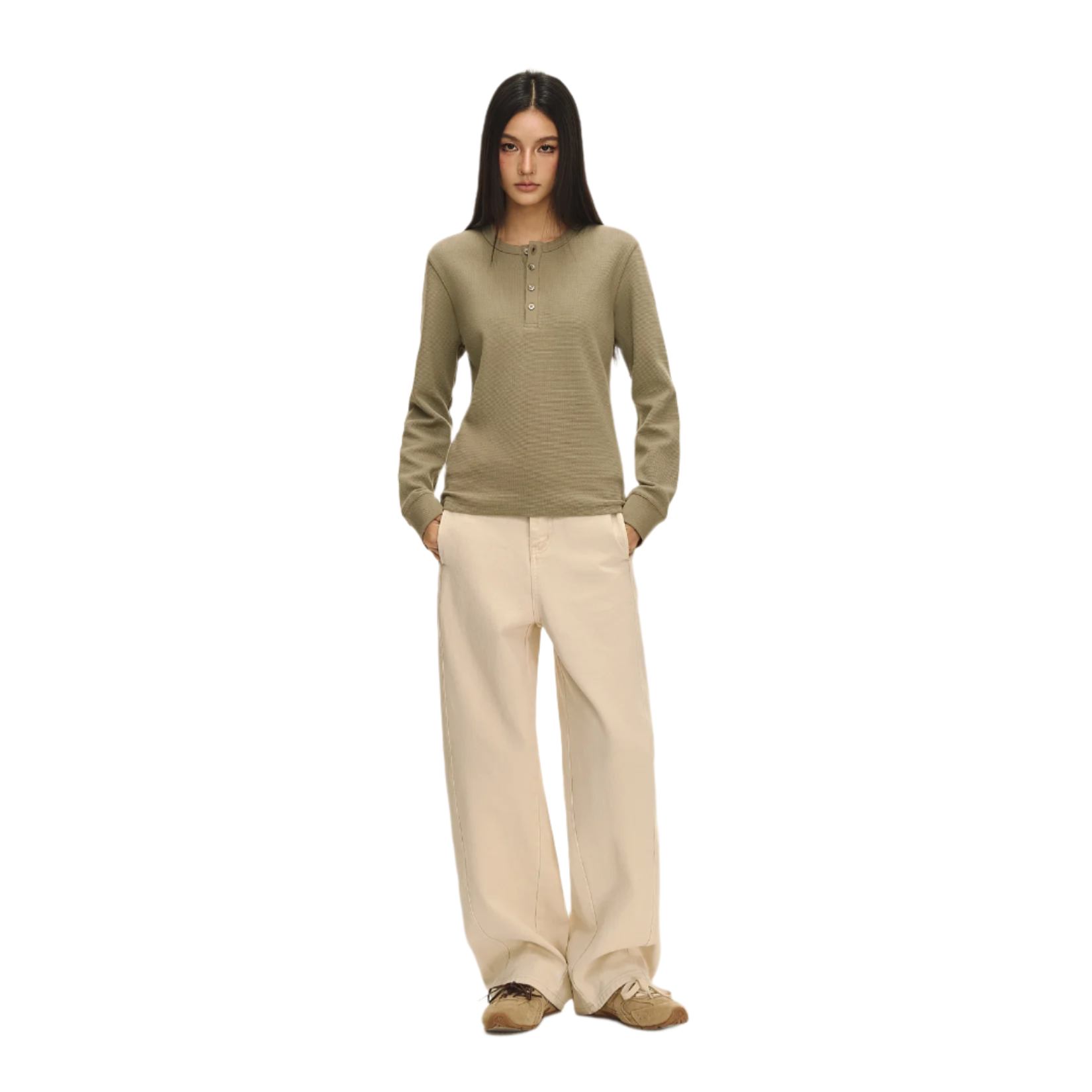 Cream Apricot Adjustable Waistband Dyed Distressed Jeans