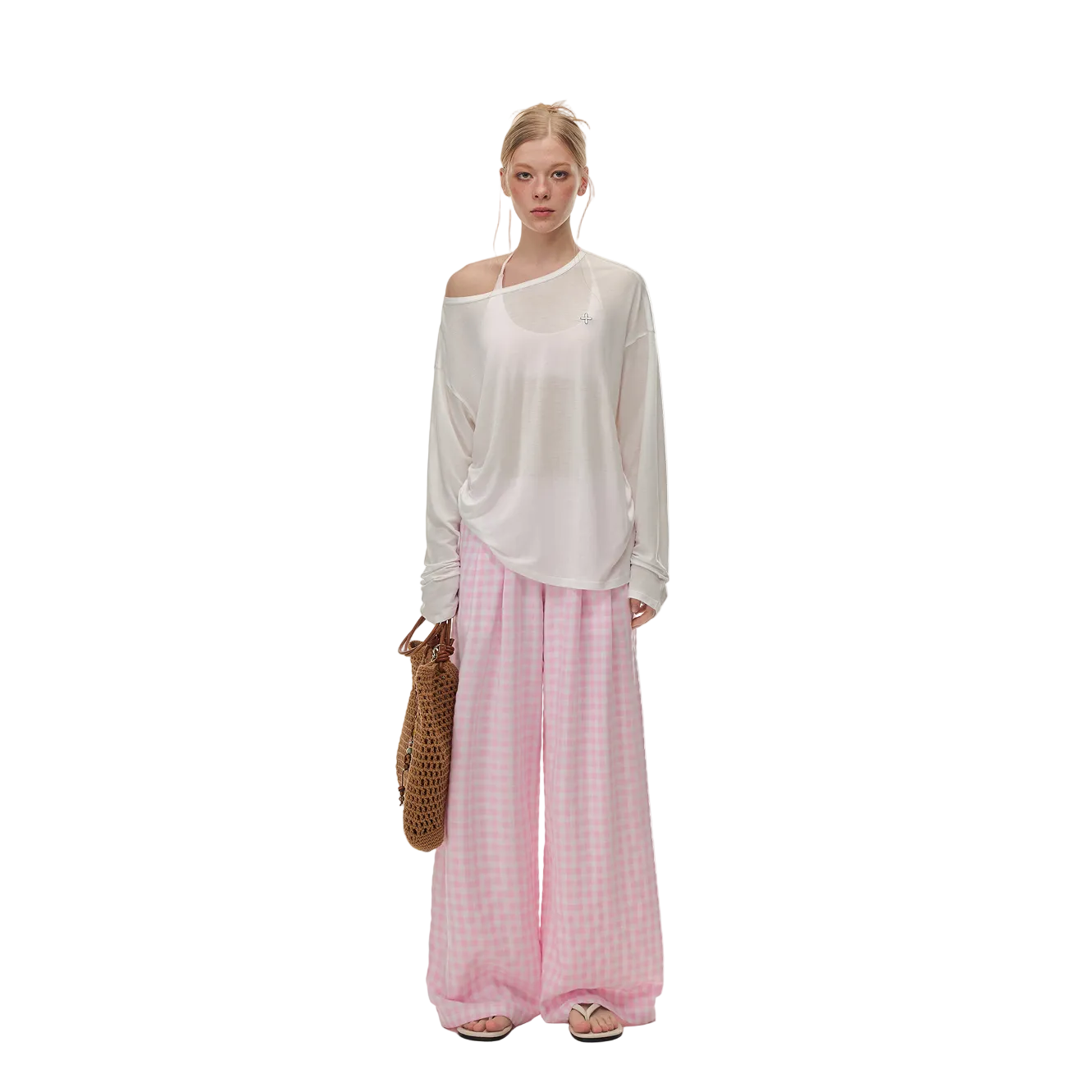 White Cross Flower Ruffled Off-Shoulder Long Sleeve