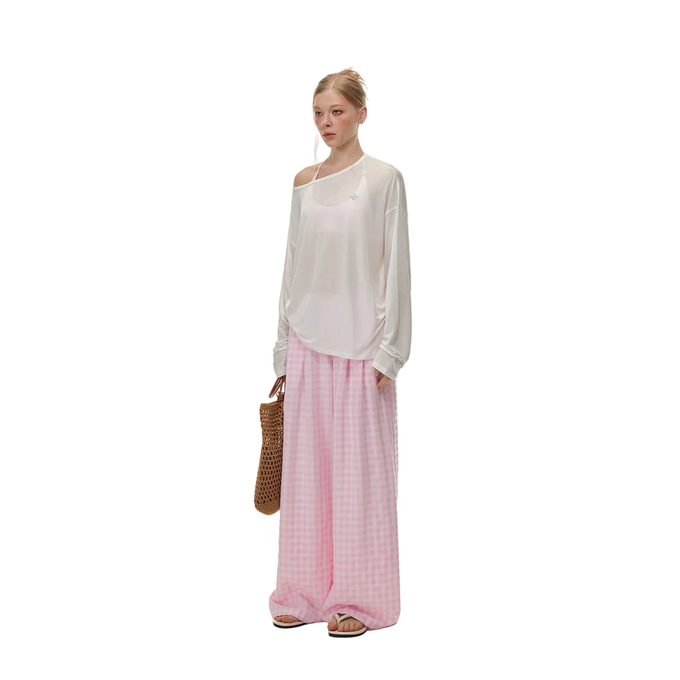 White Cross Flower Ruffled Off-Shoulder Long Sleeve
