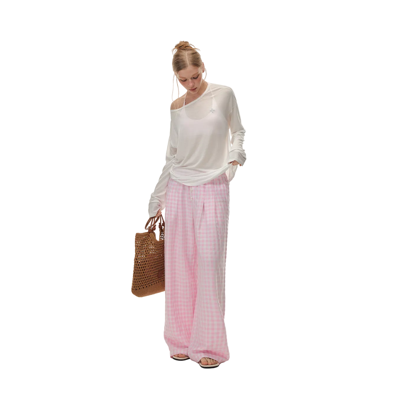 White Cross Flower Ruffled Off-Shoulder Long Sleeve