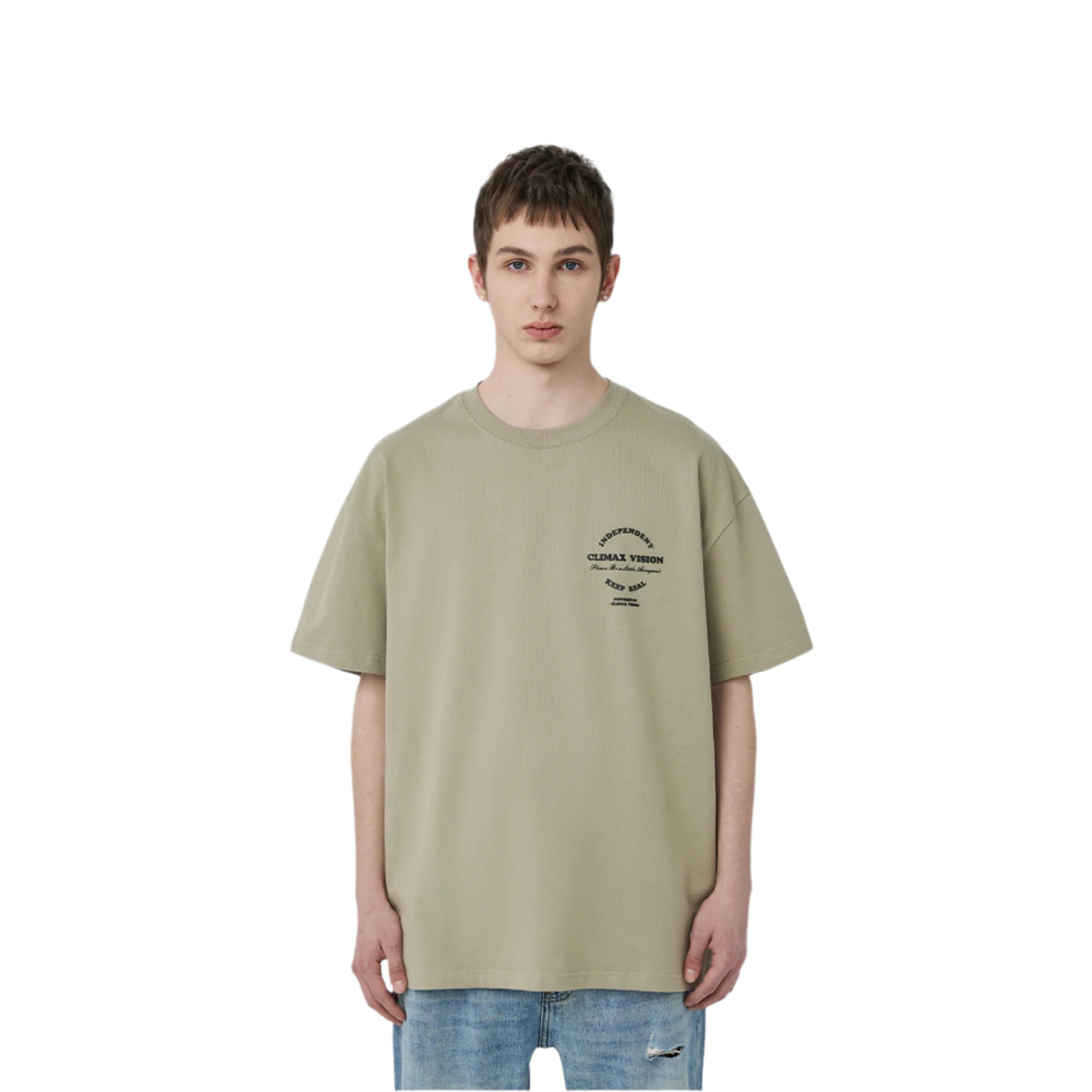 Khaki Grey Round Letter Foam Short Sleeves