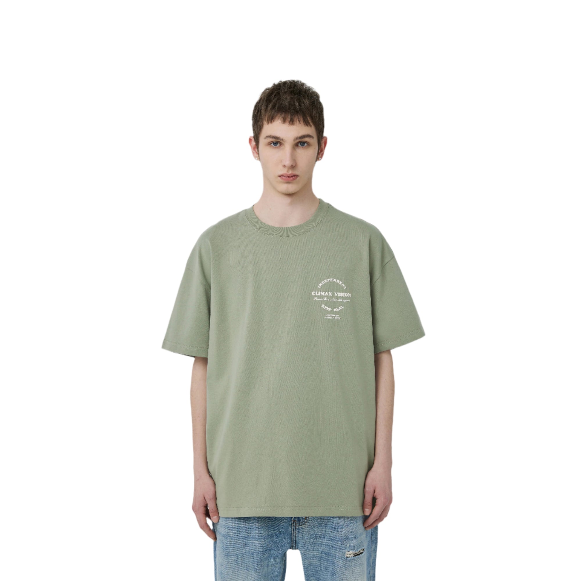 Matcha Green Round Letter Foam Short Sleeves
