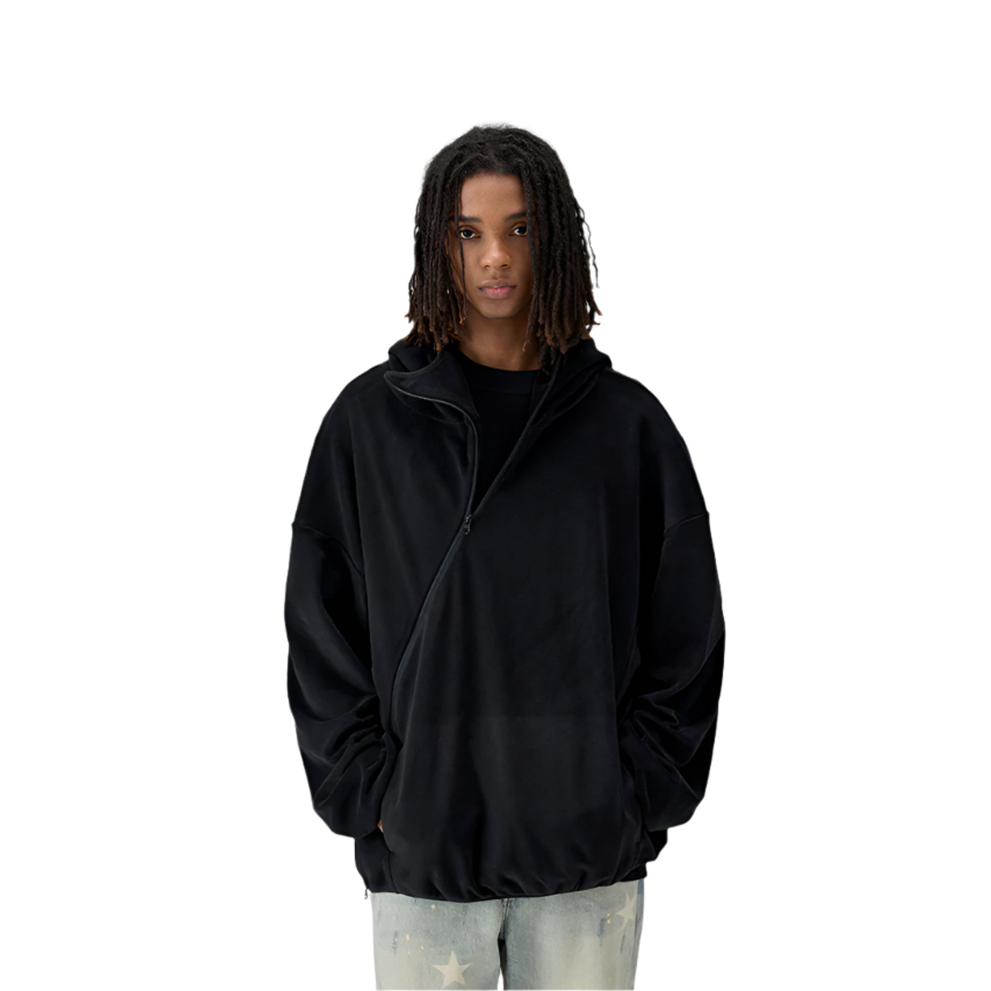 Black Polar Diagonal Zip Hoodie