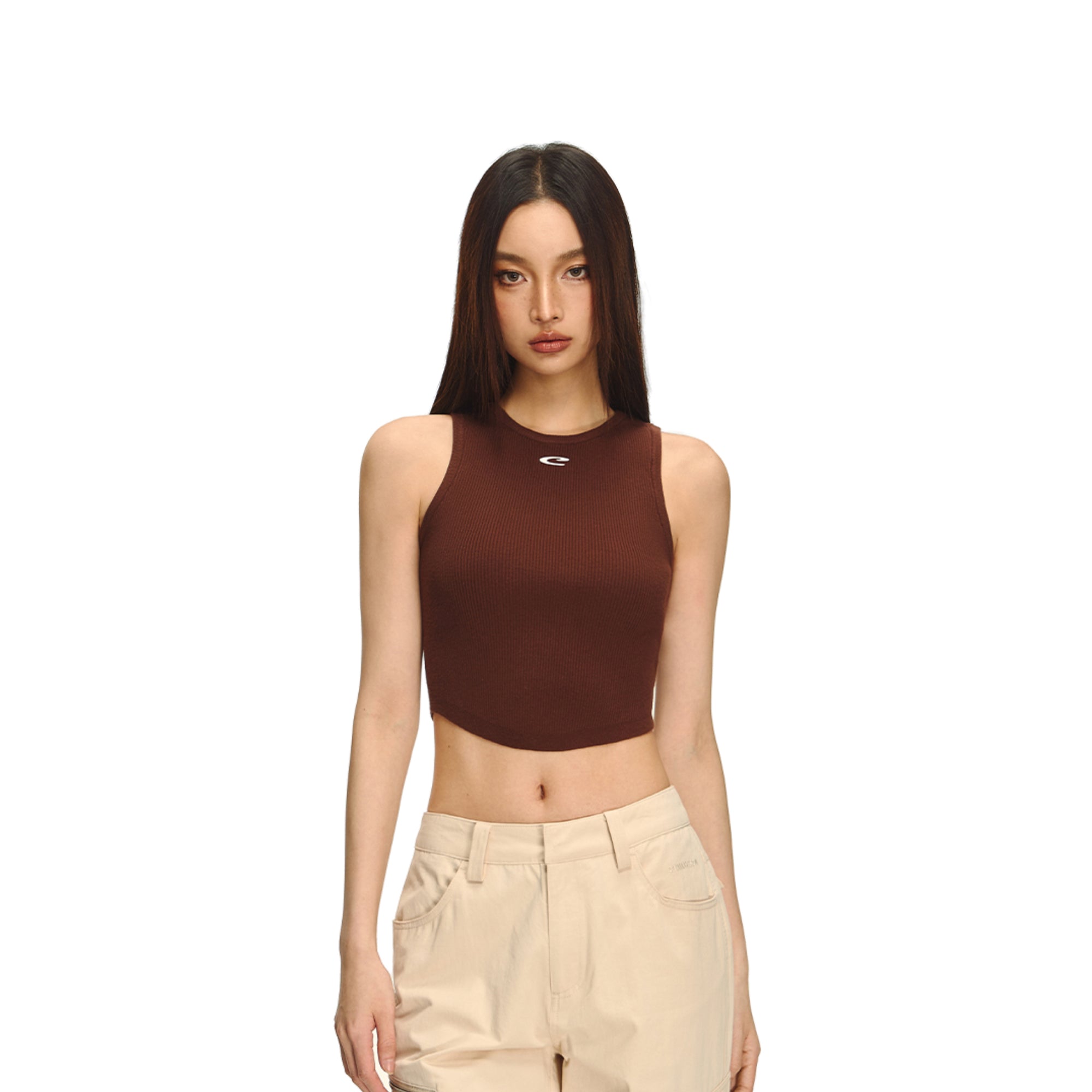 Hazelnut Brown Knitted Stretch Racerback Tank Top