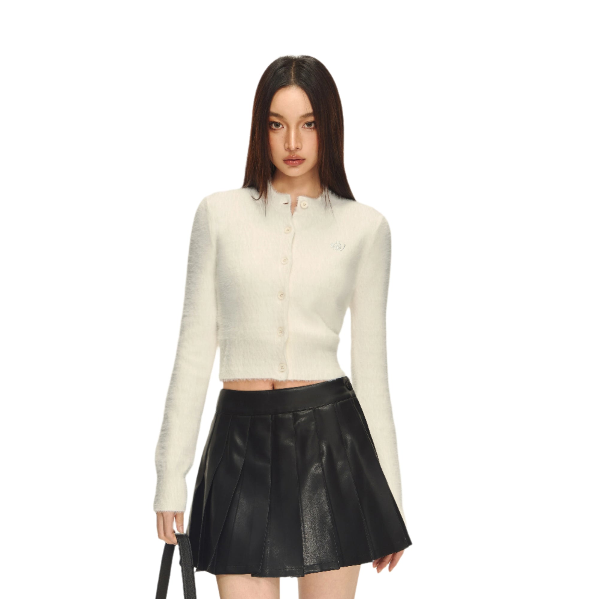 Pearl White Diamond CV Faux Mink Knit Cardigan