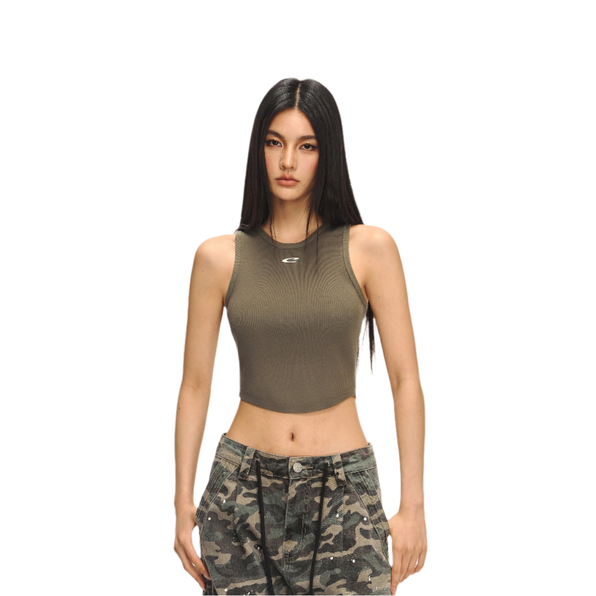 Sage Green Knit Stretch Racerback Tank Top