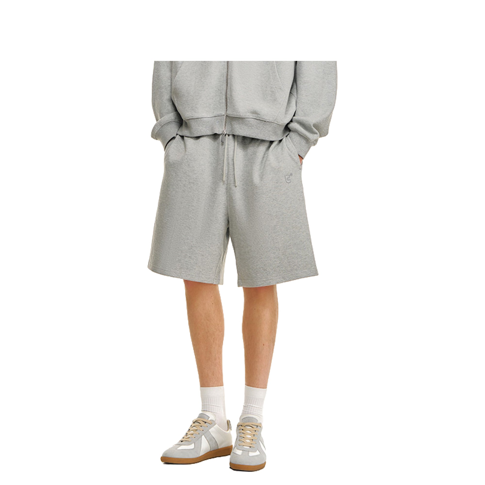 Grey Textured Cotton Piqué Embroidered Sports Shorts