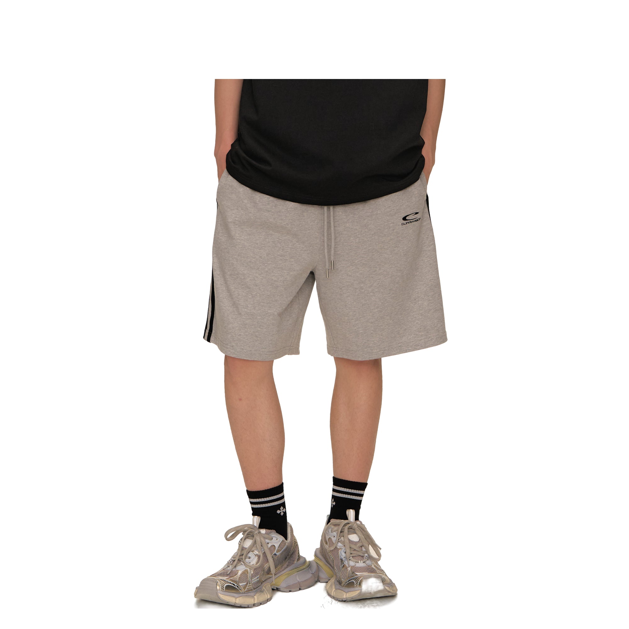 Grey Retro Sport Stripe Shorts