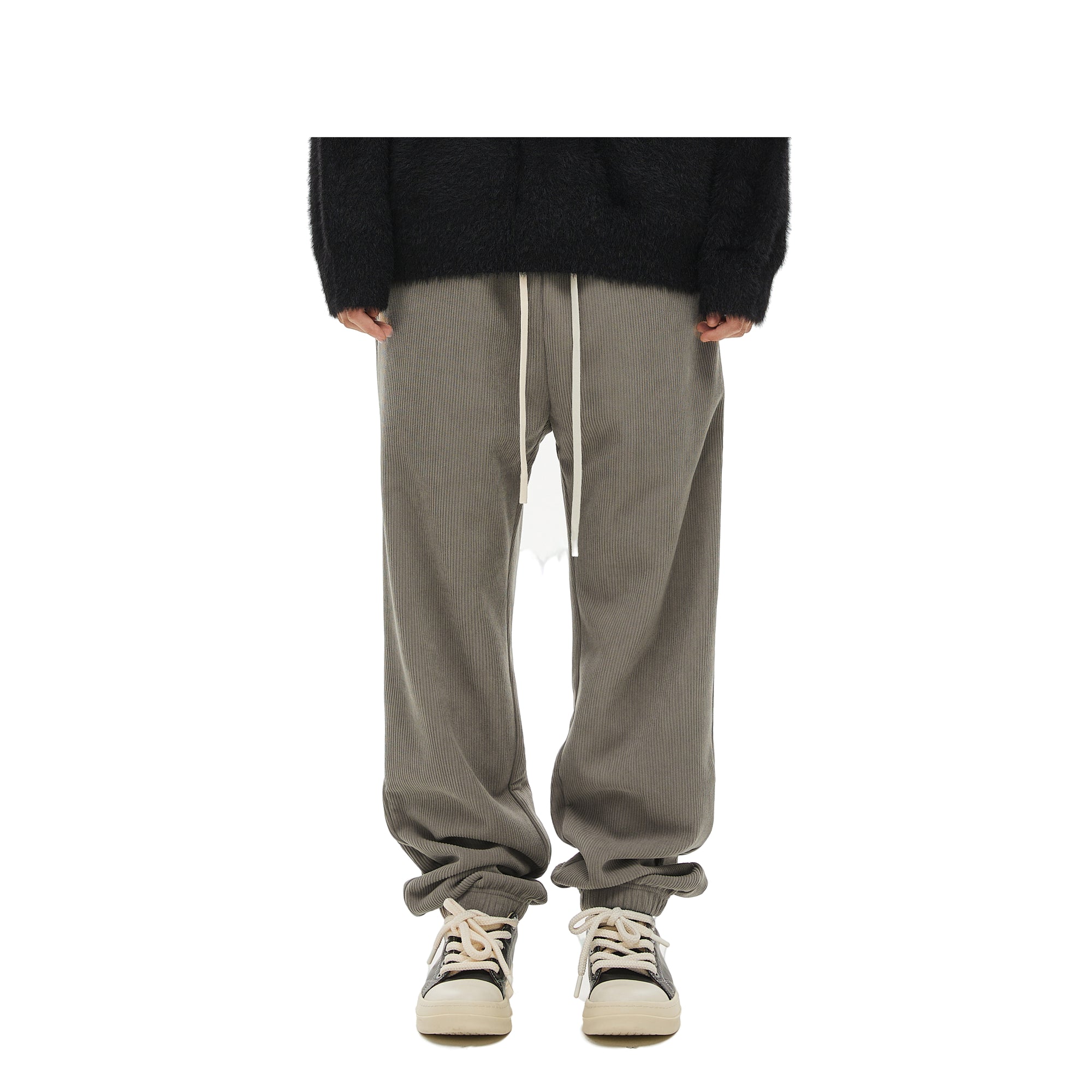 Grey ribbed fleece cuff trousers