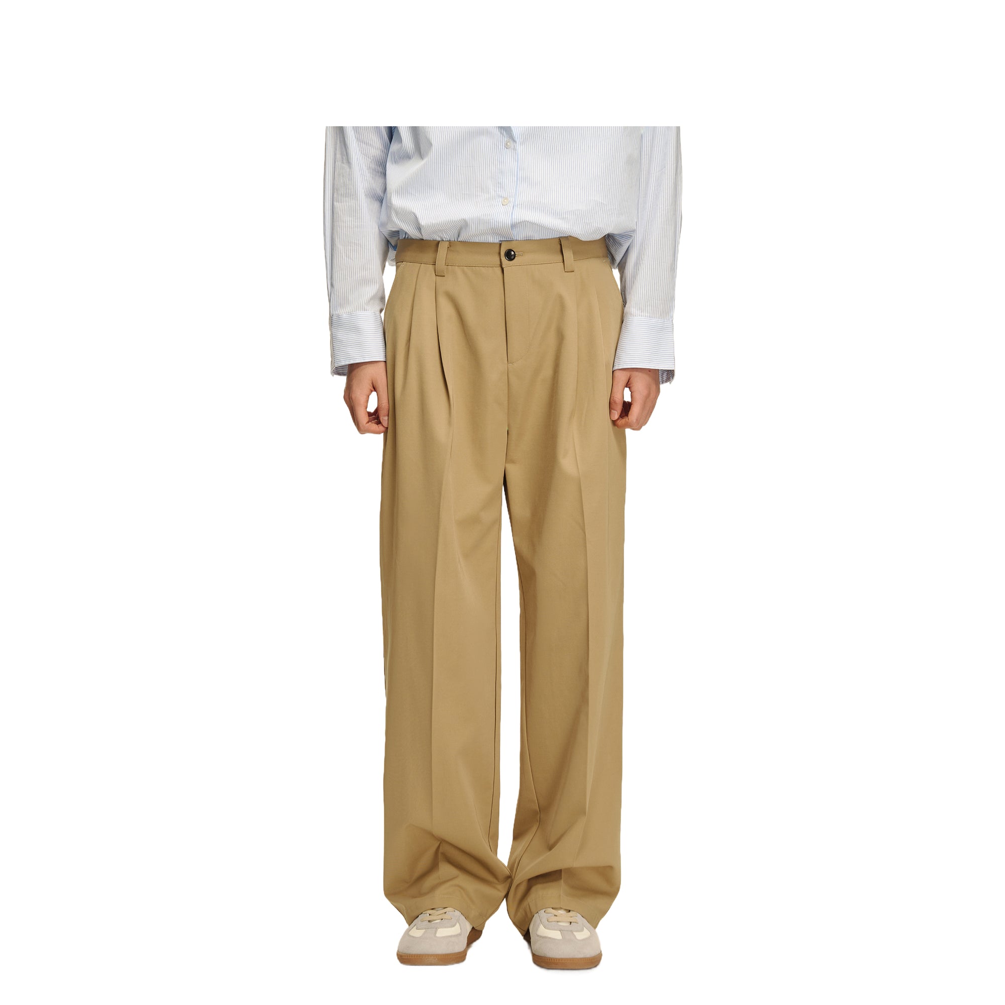 Khaki Acetate Wool Slightly Tapered Casual Trousers