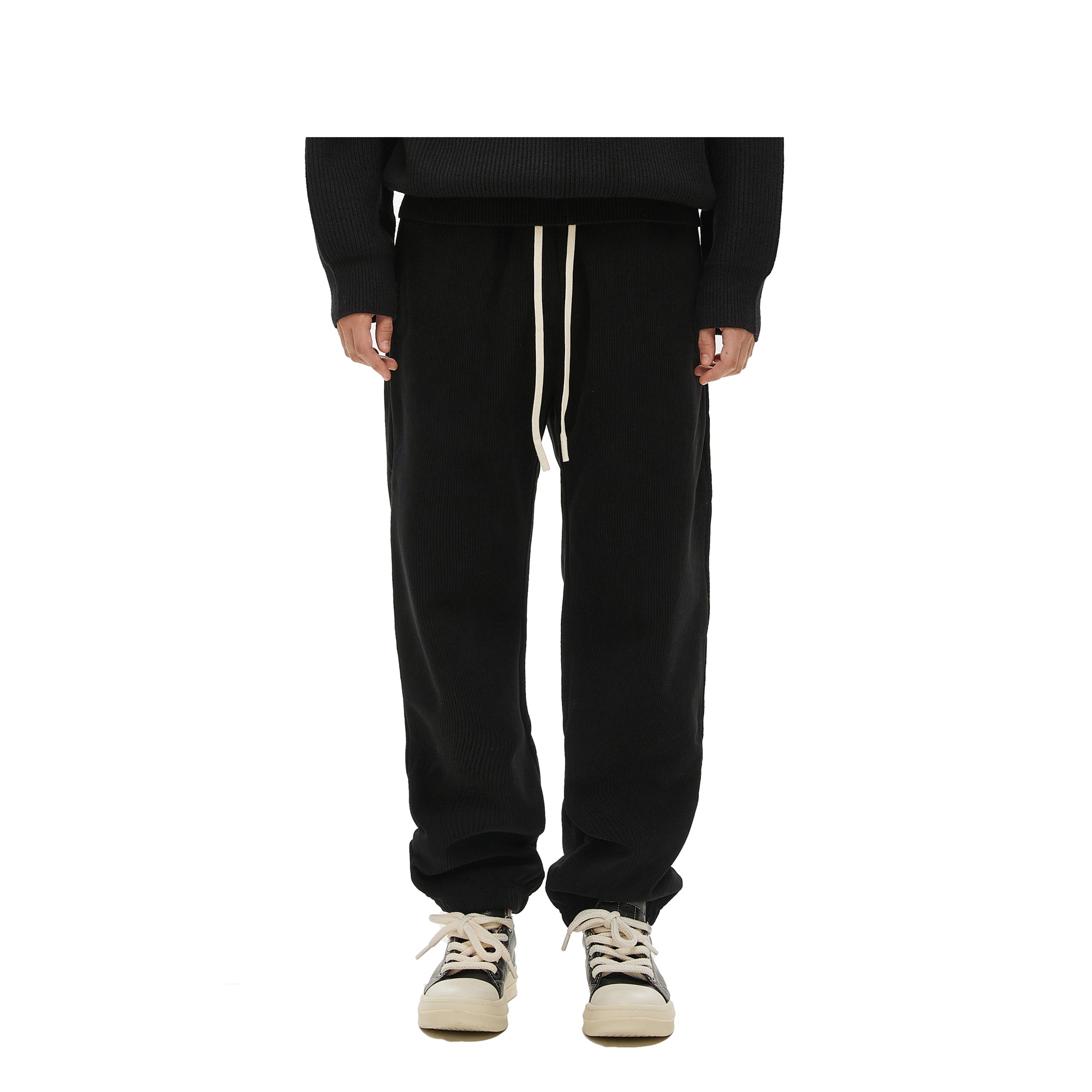 Black ribbed fleece cuff trousers