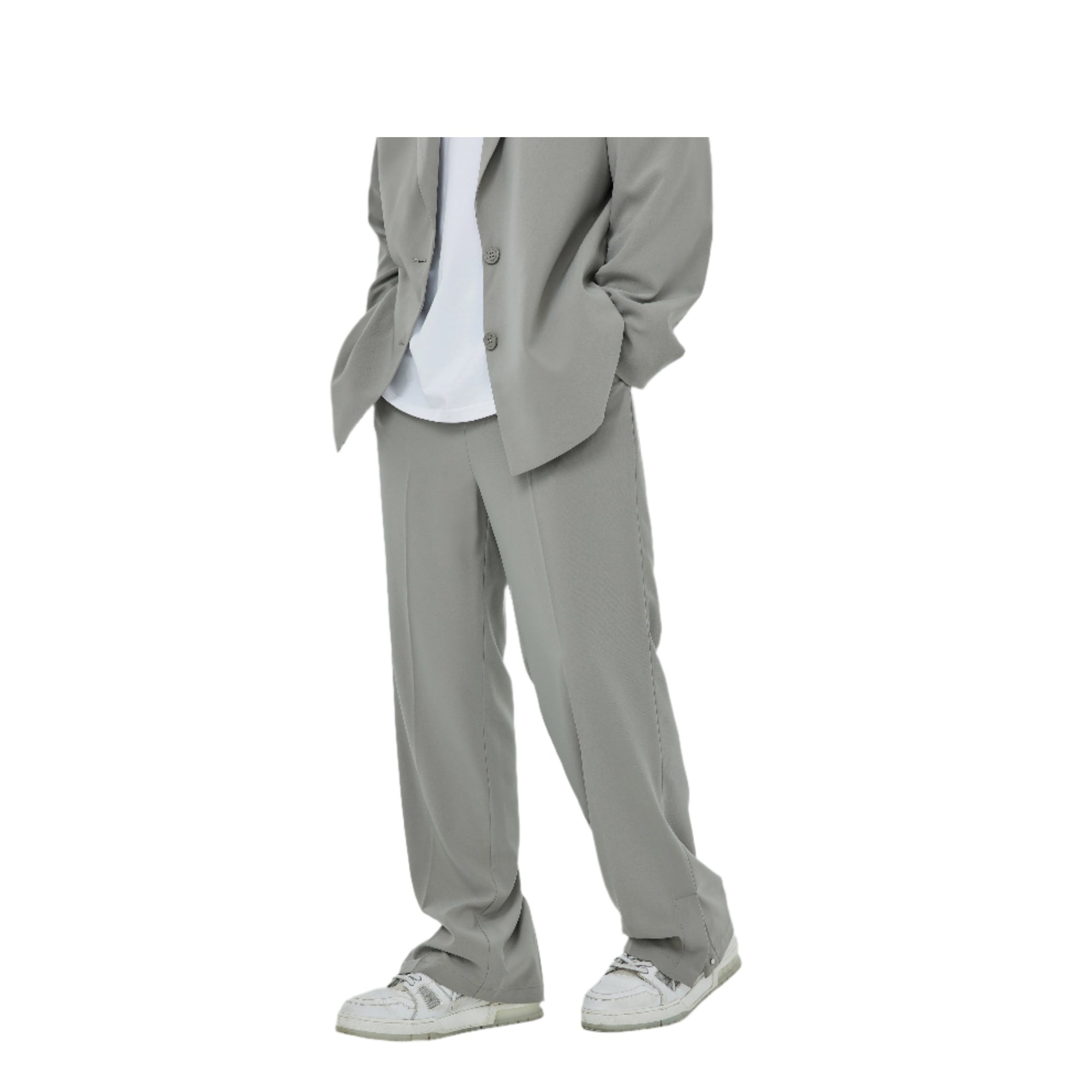 Gray Green Minimalist Slit Trousers